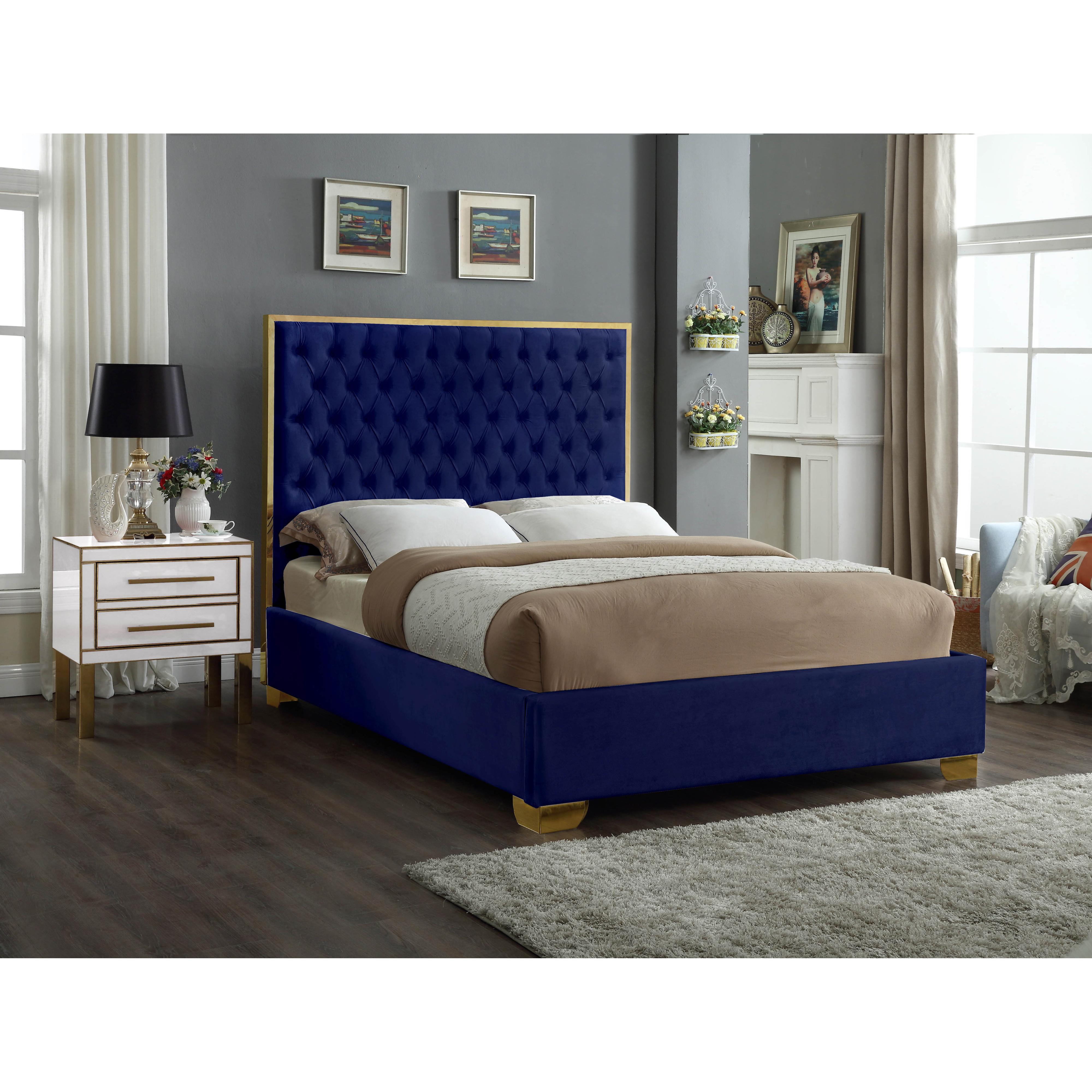 Meridian Lana Navy Velvet Full Bed