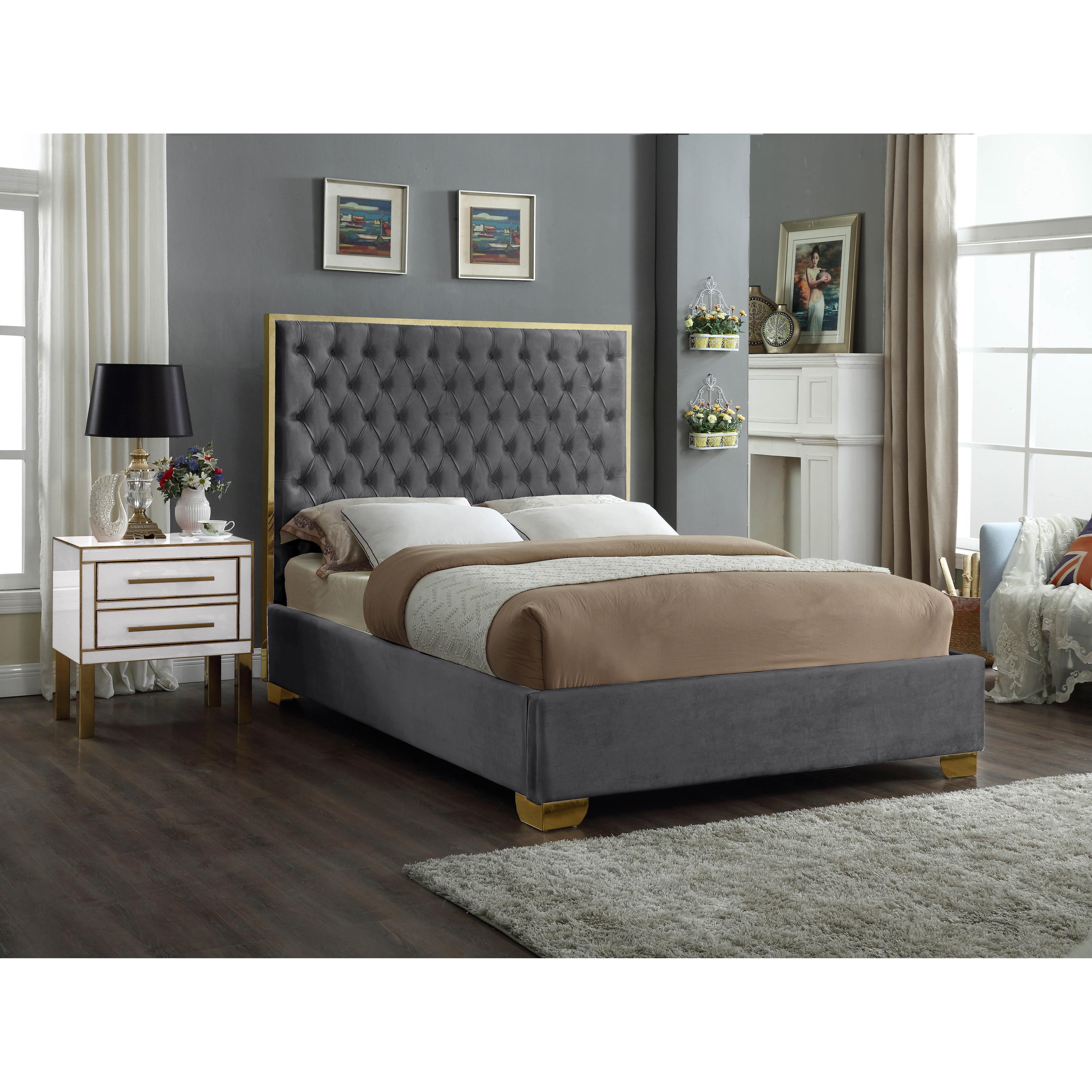 Meridian Lana Grey Velvet King Bed