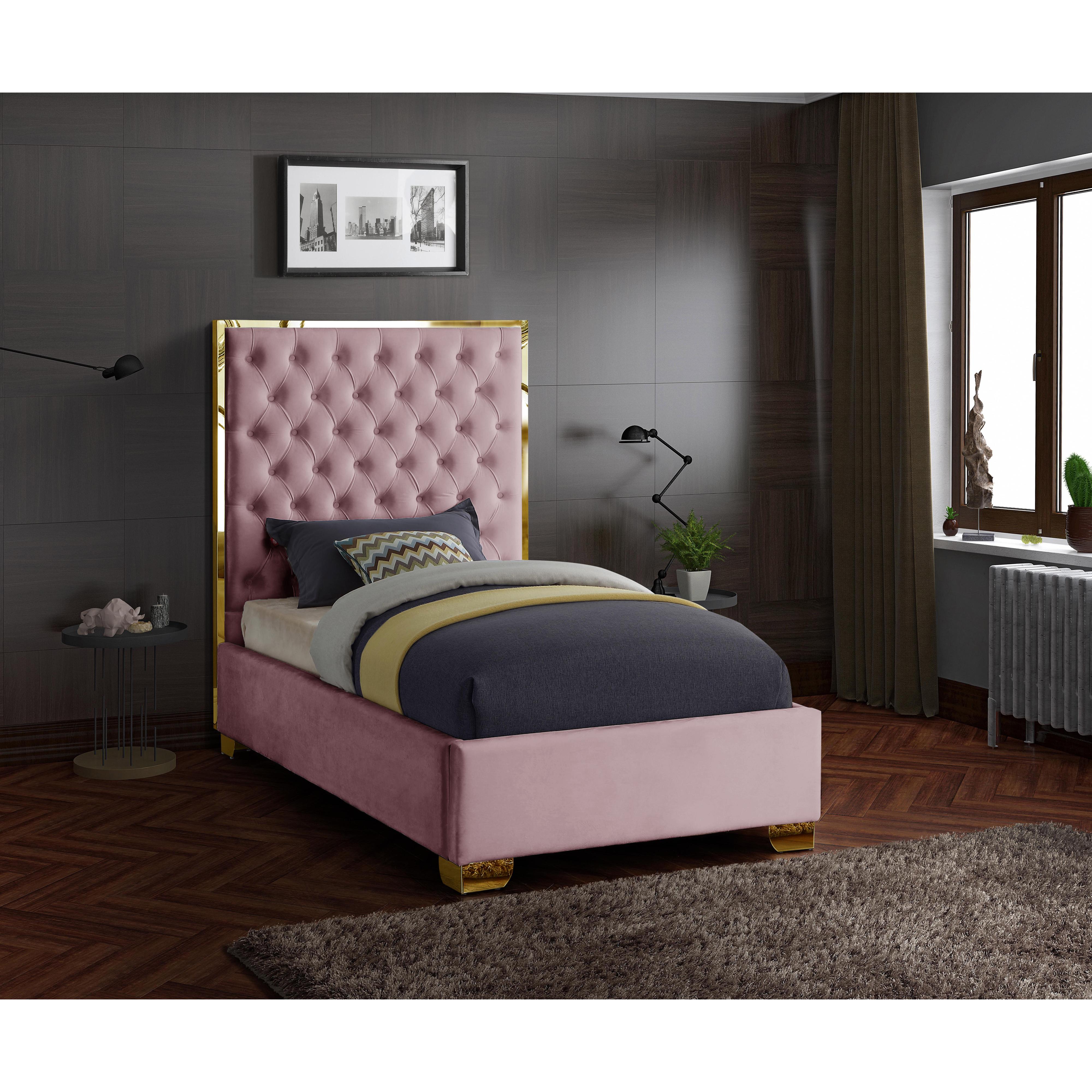 Meridian Lana Pink Velvet Twin Bed