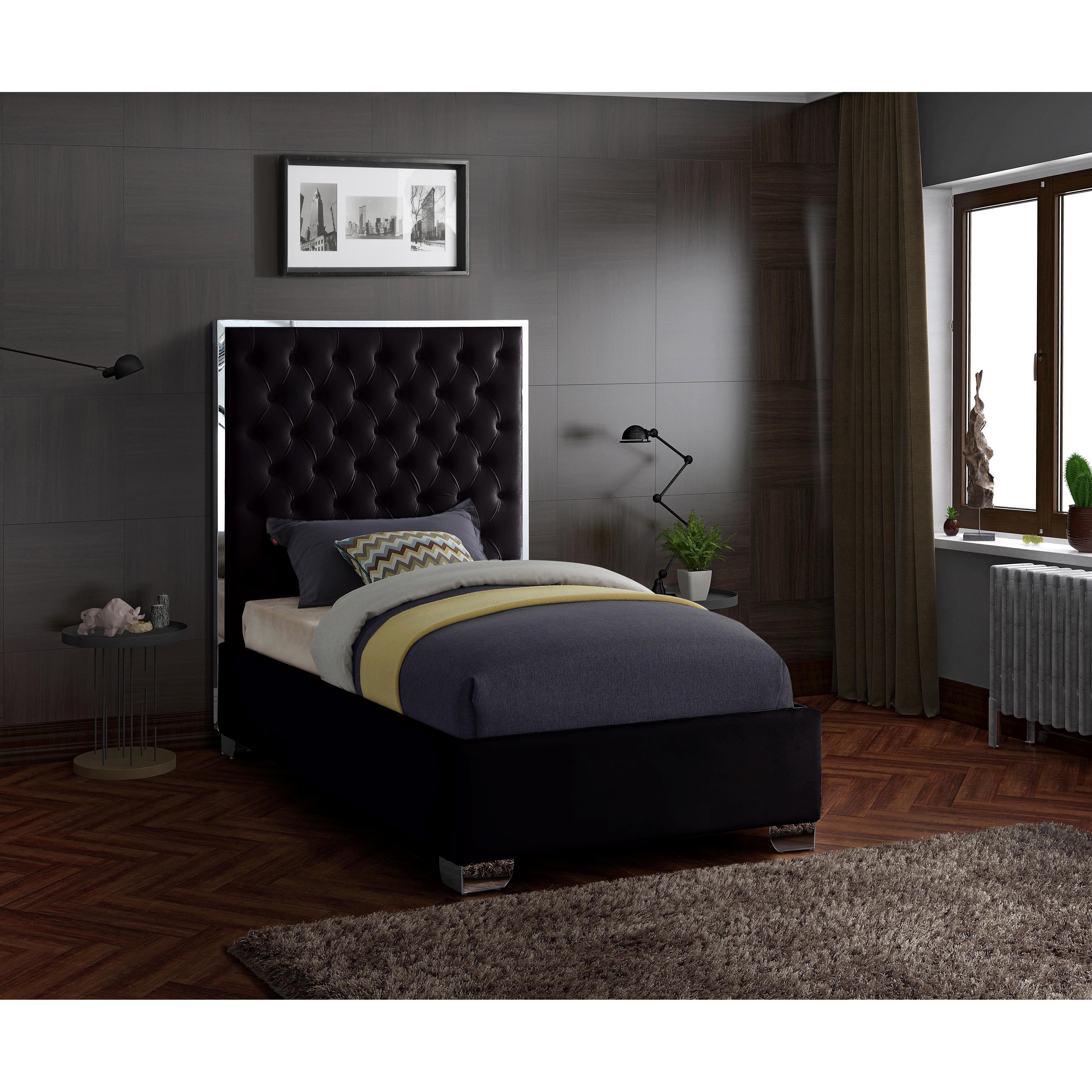 Meridian Lexi Black Velvet Twin Bed