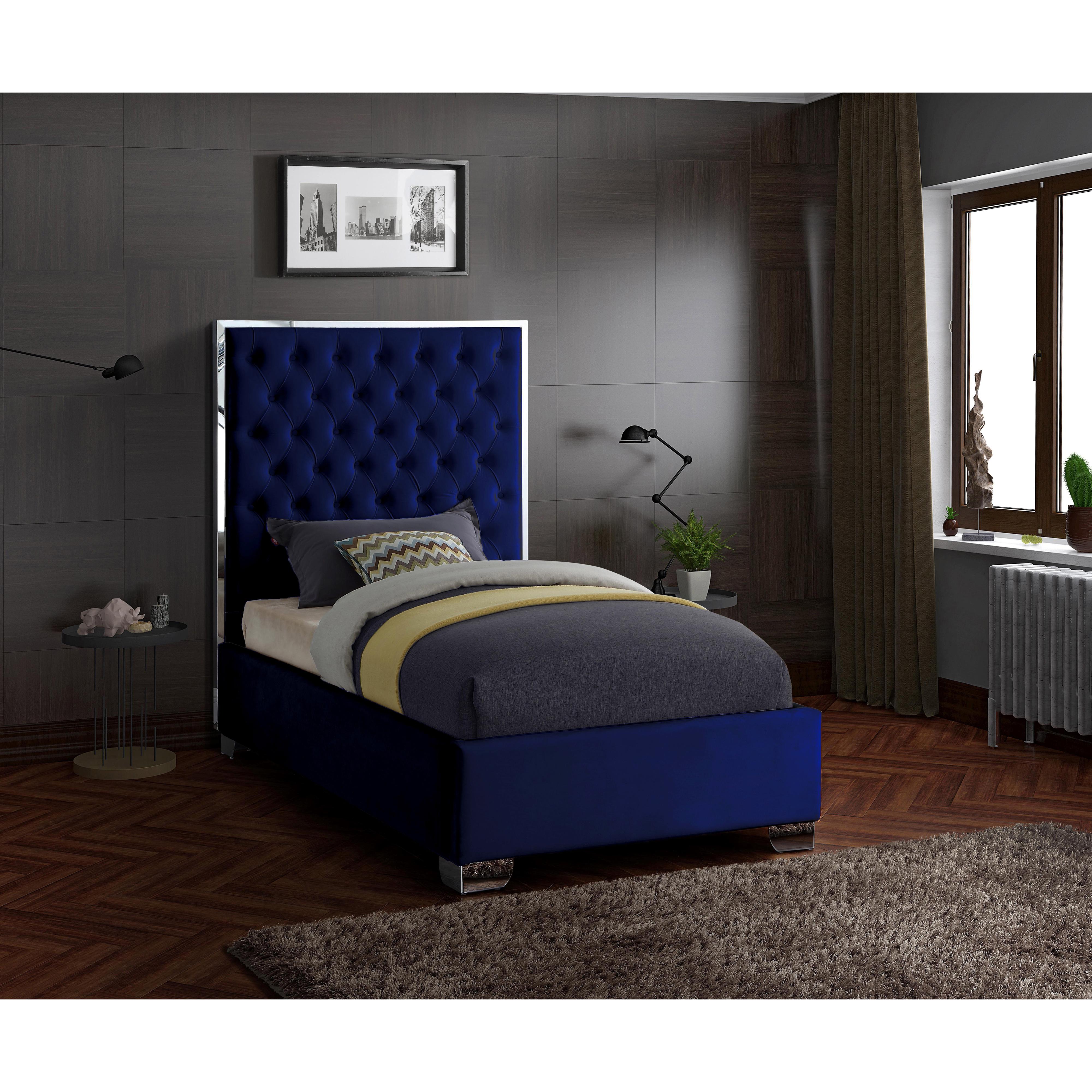 Meridian Lexi Navy Velvet Twin Bed