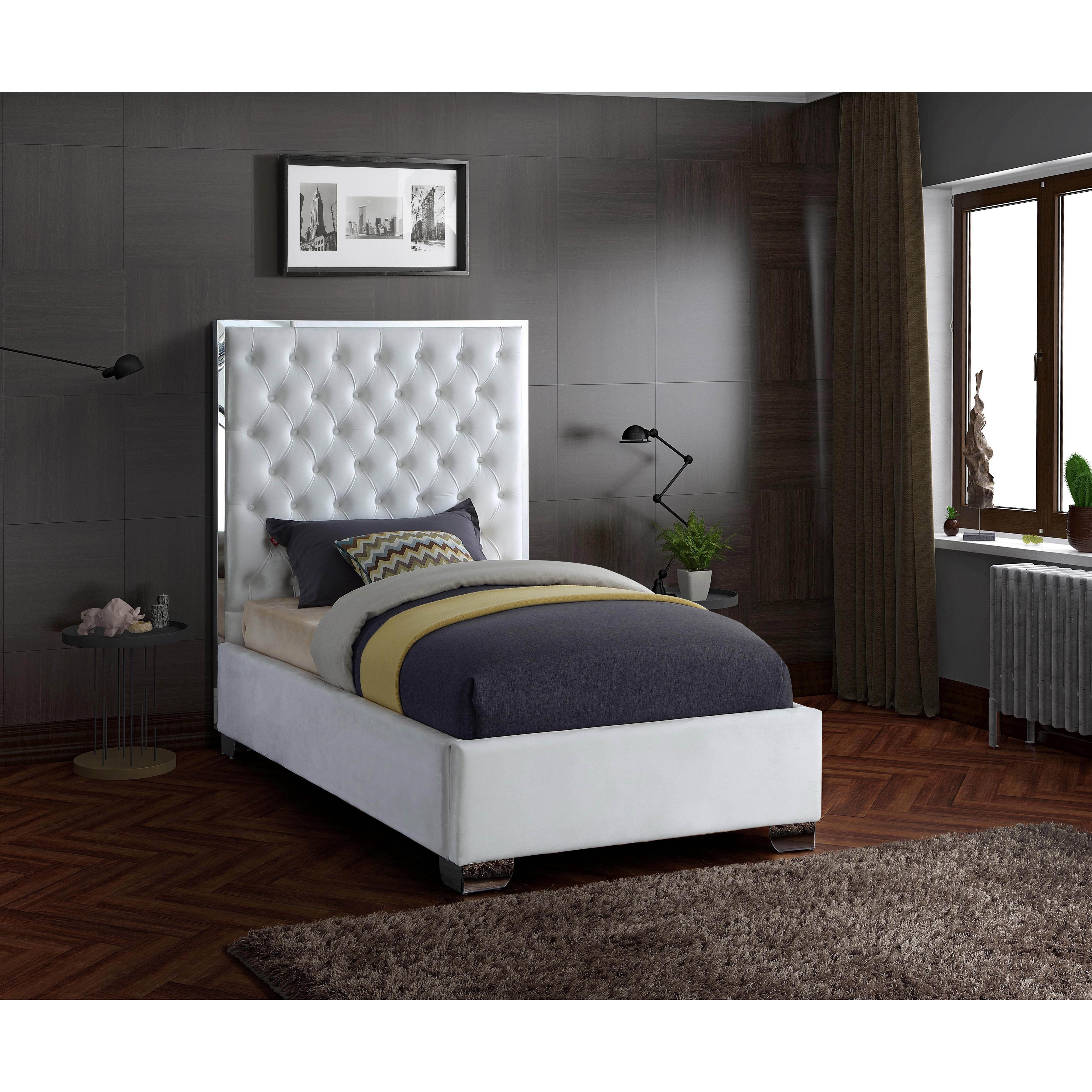 Meridian Lexi White Velvet Twin Bed