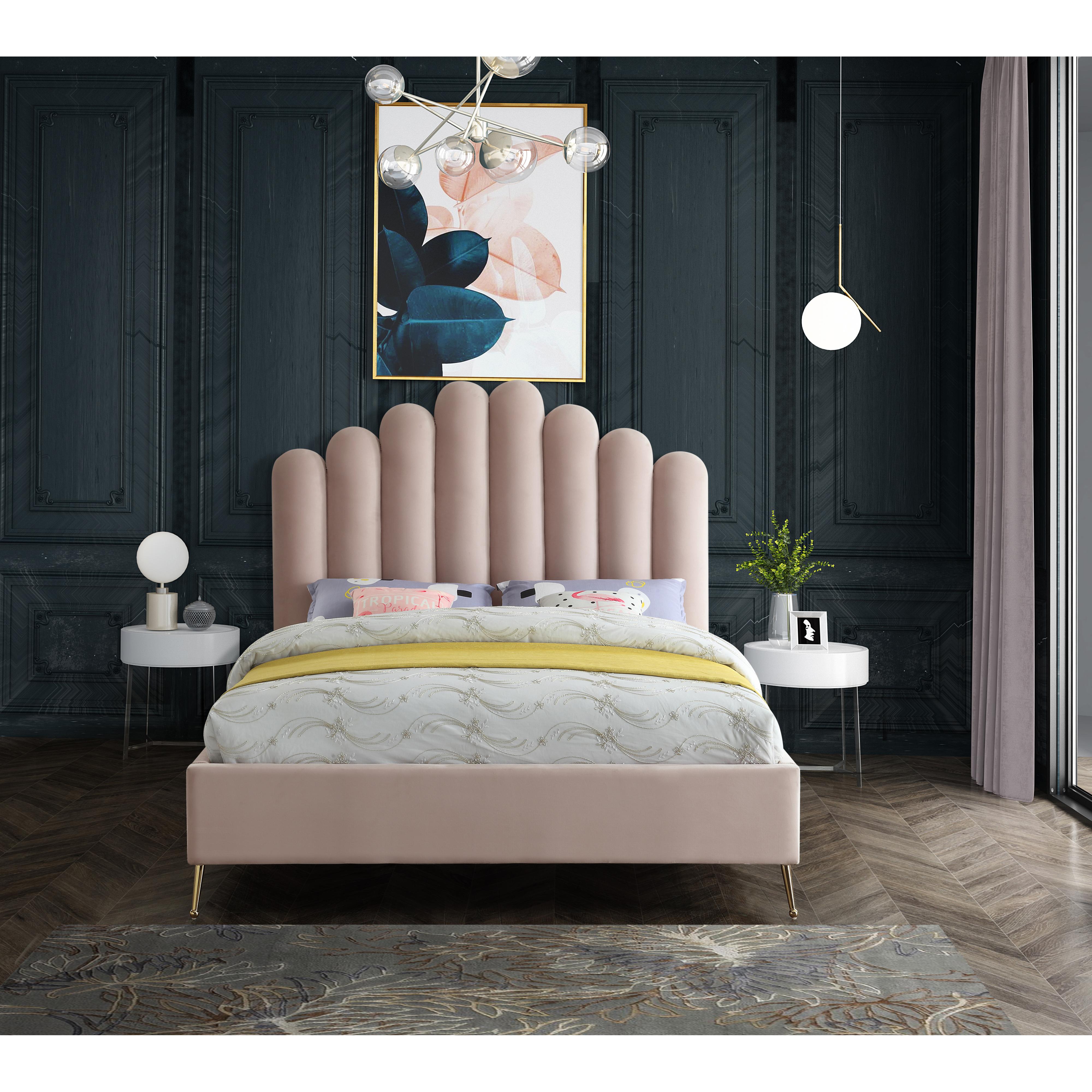 Meridian Lily Pink Velvet Queen Bed