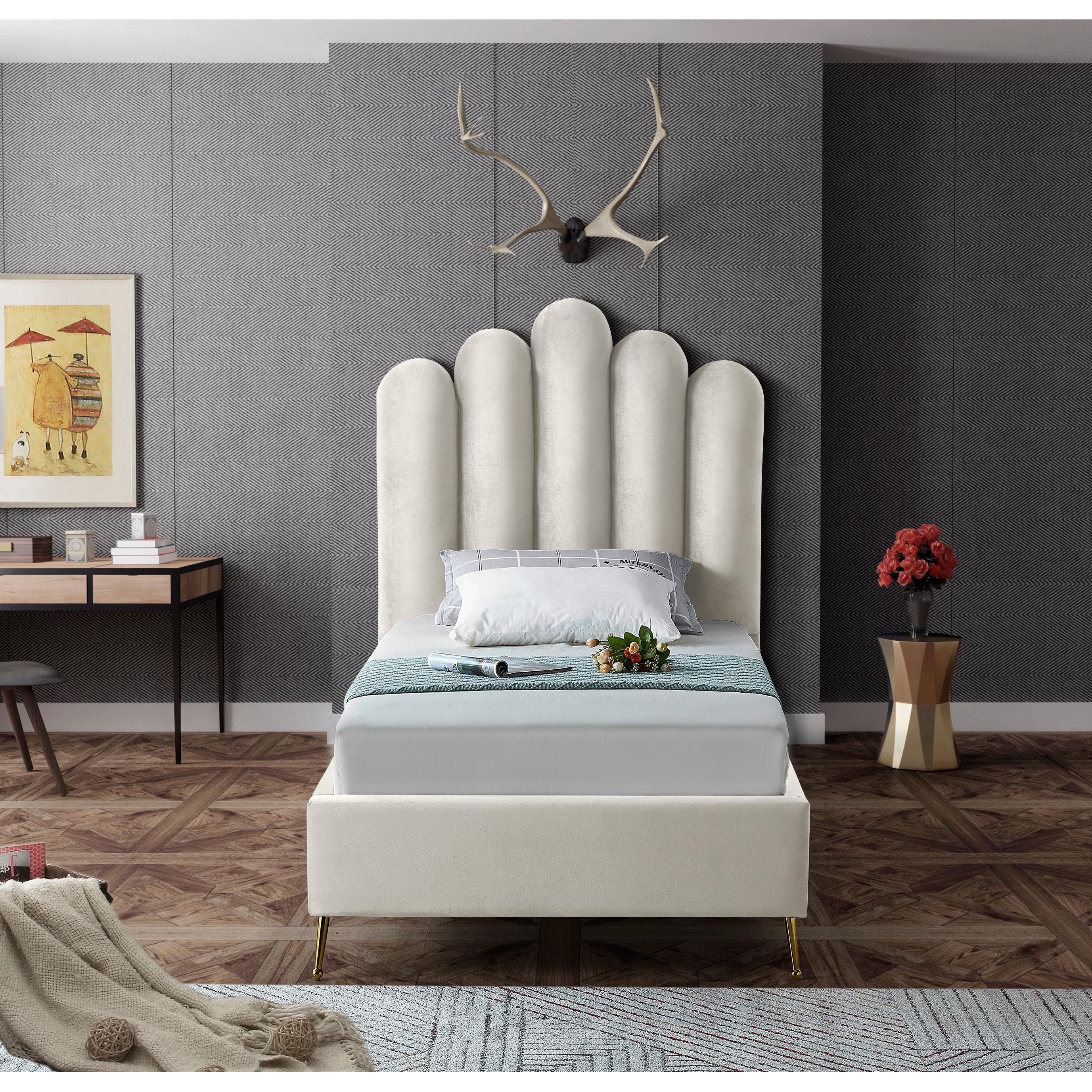 Meridian Lily Cream Velvet Twin Bed