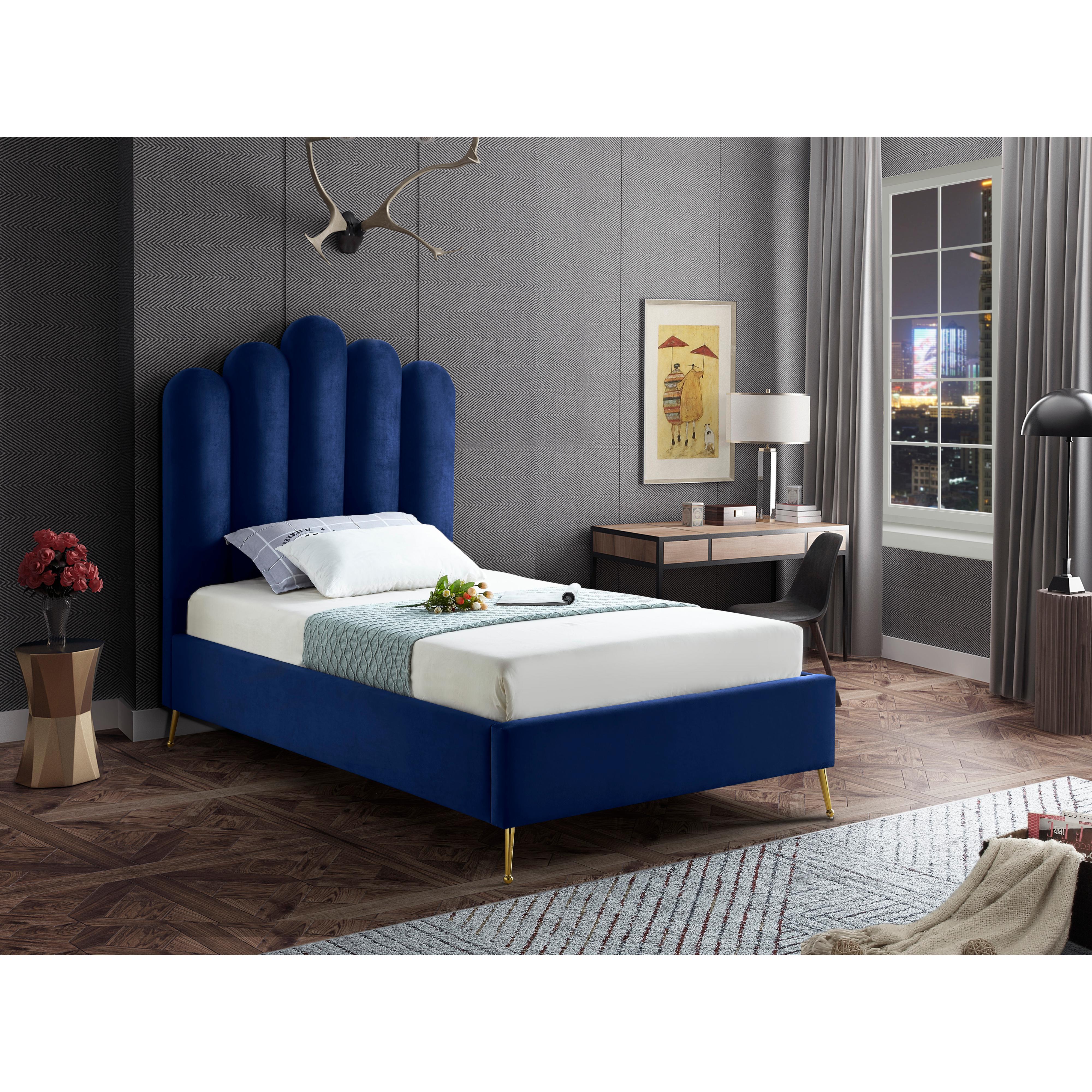 Meridian Lily Navy Velvet Twin Bed
