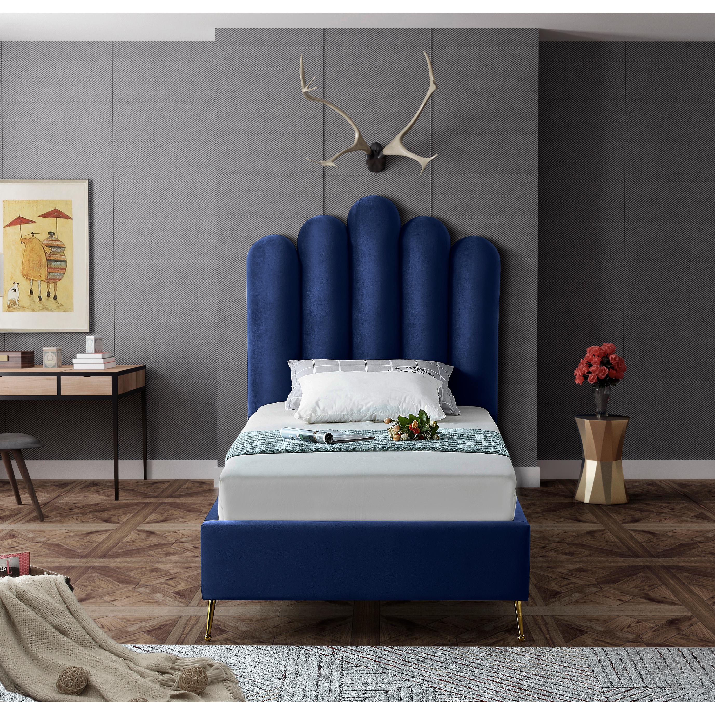Meridian Lily Navy Velvet Twin Bed