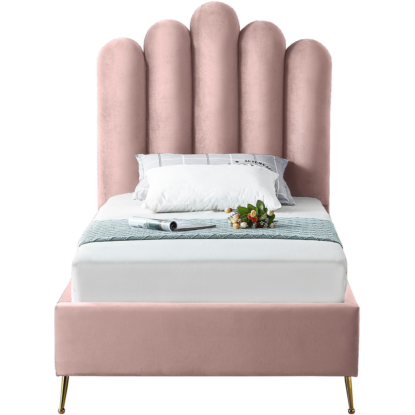 Meridian Lily Pink Velvet Twin Bed