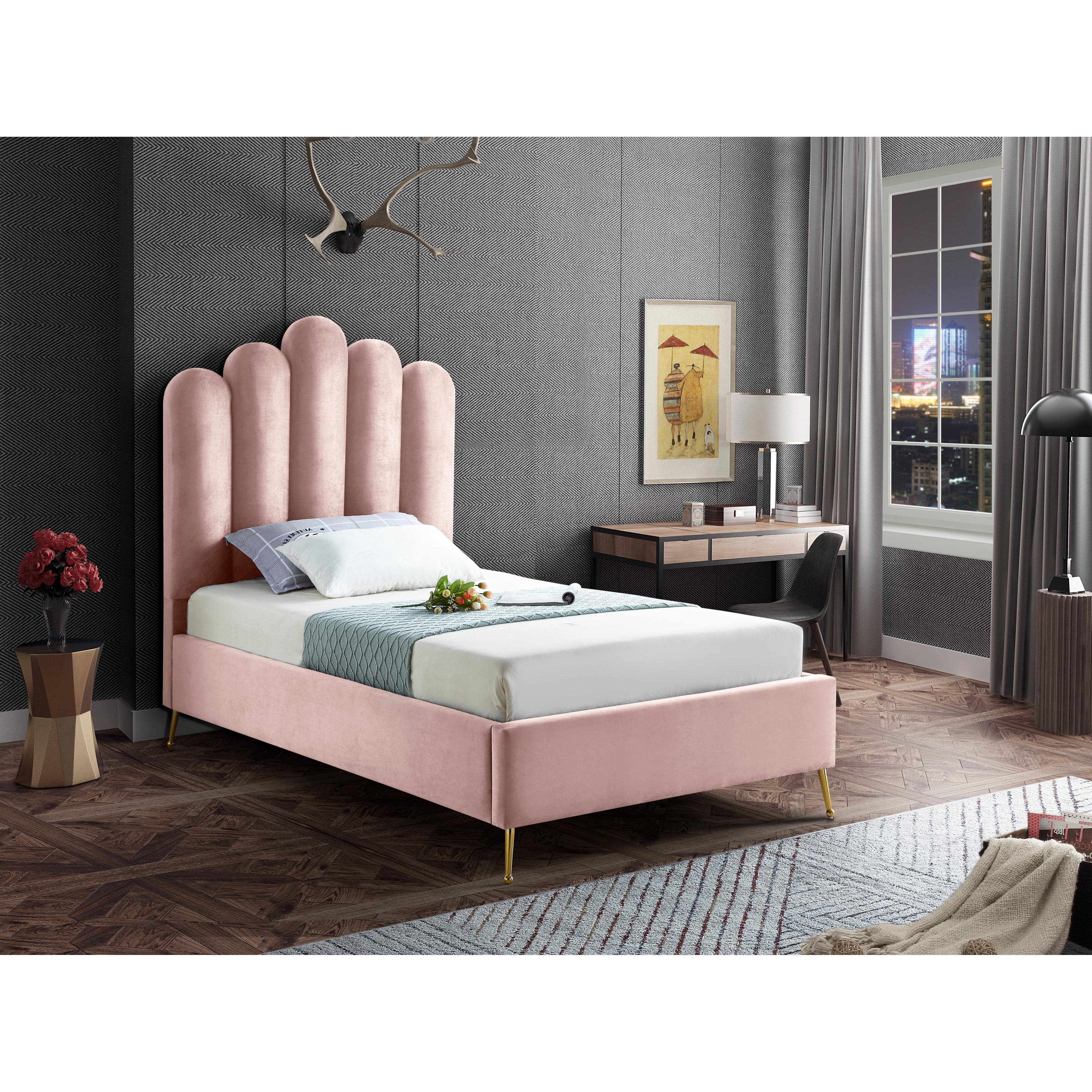 Meridian Lily Pink Velvet Twin Bed