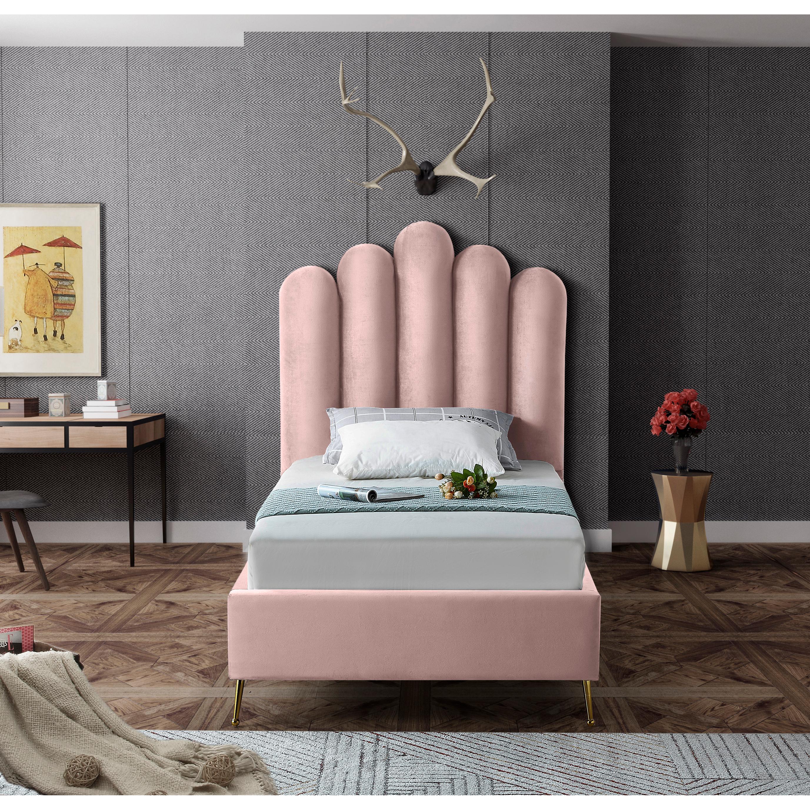 Meridian Lily Pink Velvet Twin Bed