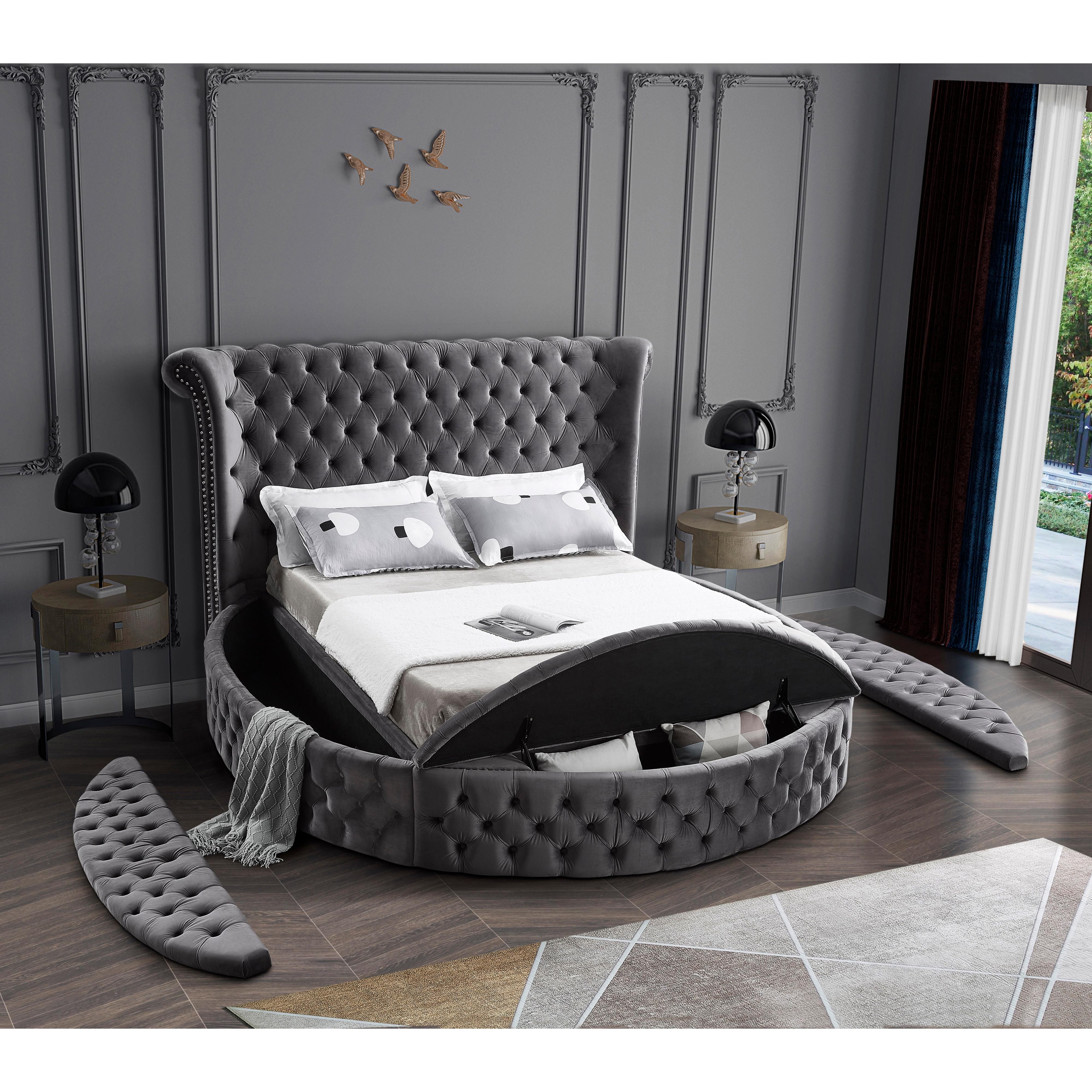 Meridian Luxus Grey Velvet King Bed (3 Boxes)