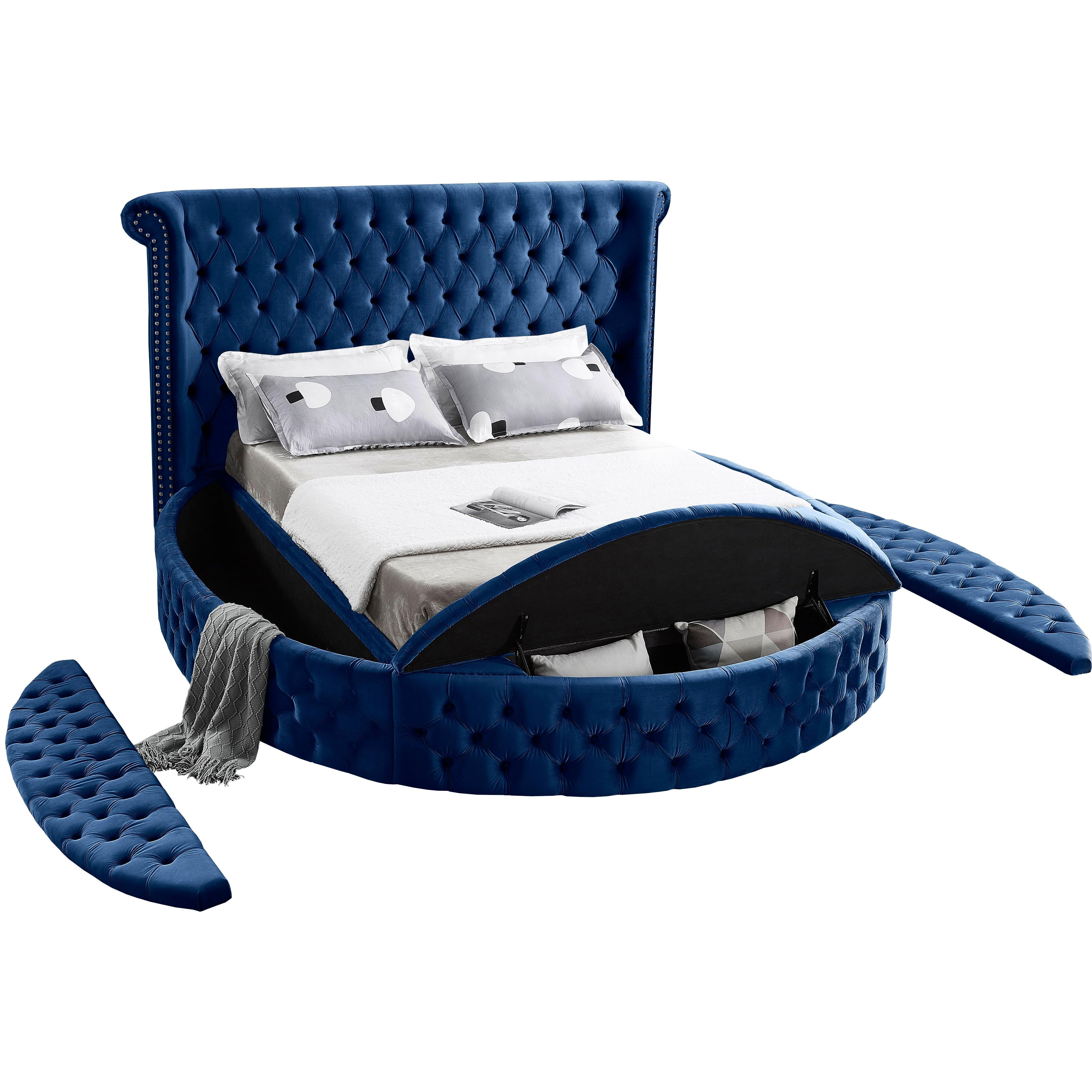 Meridian Luxus Navy Velvet King Bed (3 Boxes)