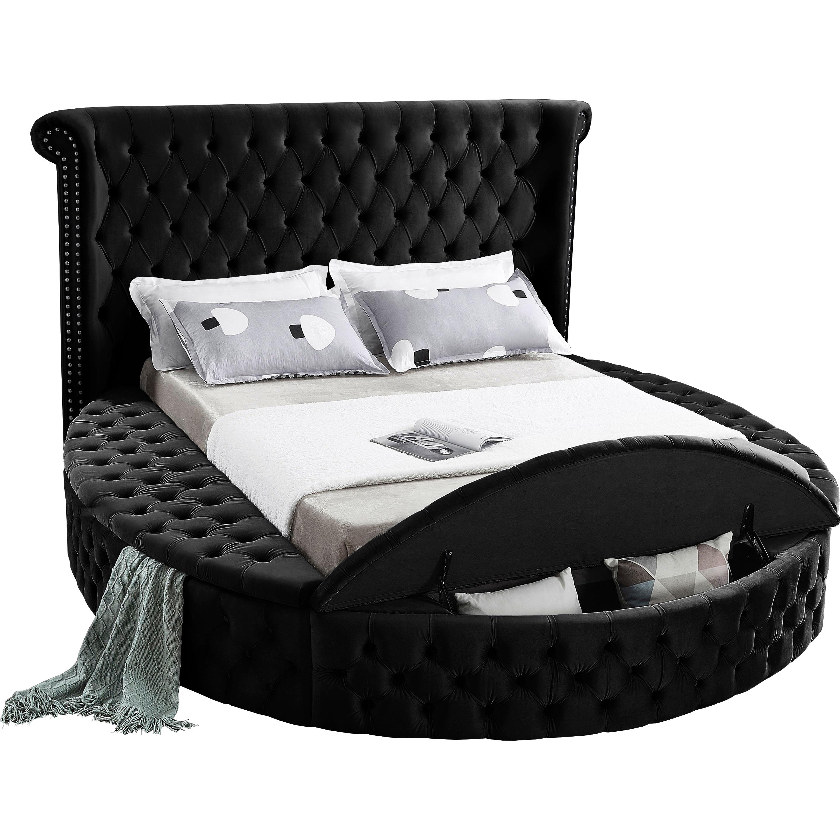 Meridian Luxus Black Velvet Queen Bed (3 Boxes)