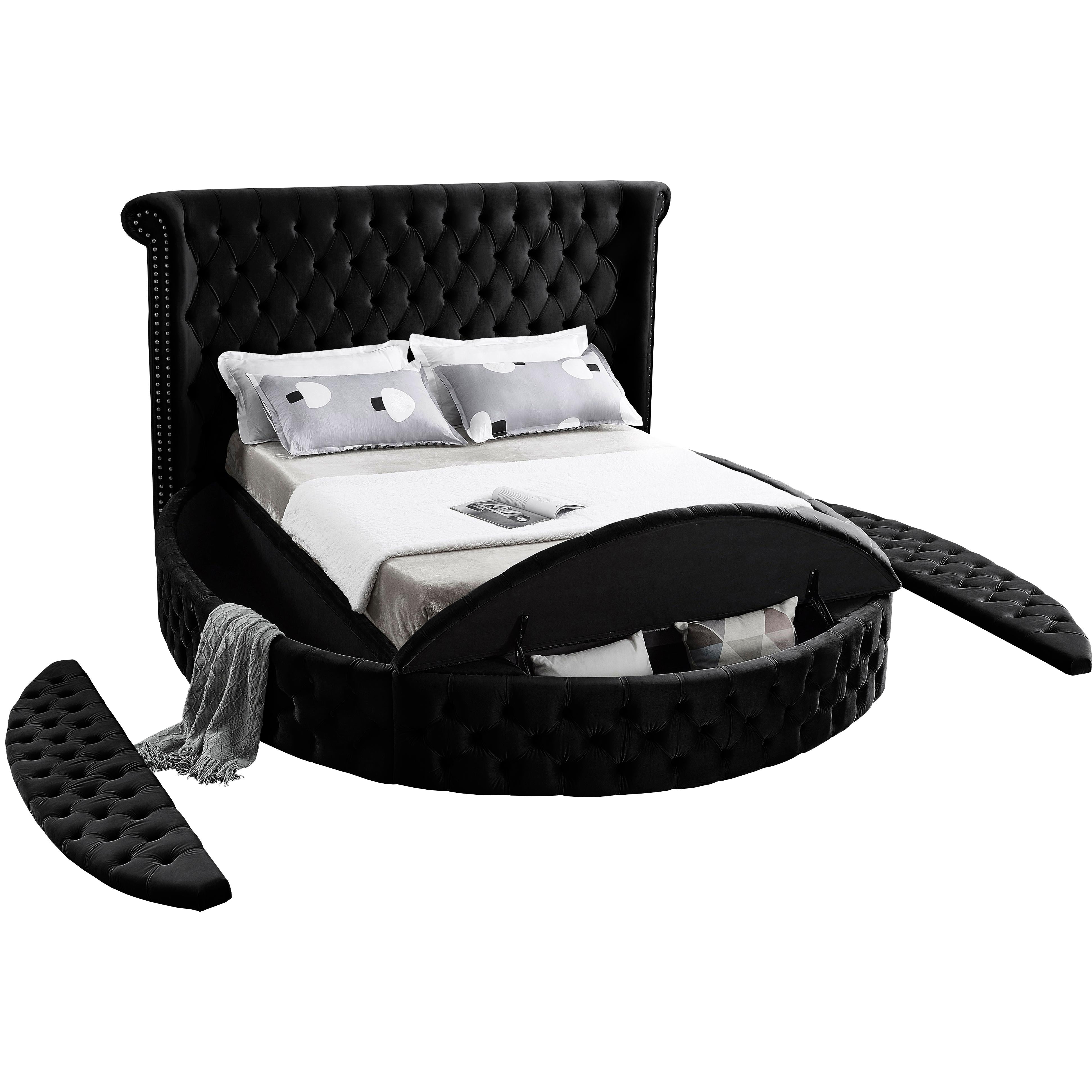 Meridian Luxus Black Velvet Queen Bed (3 Boxes)