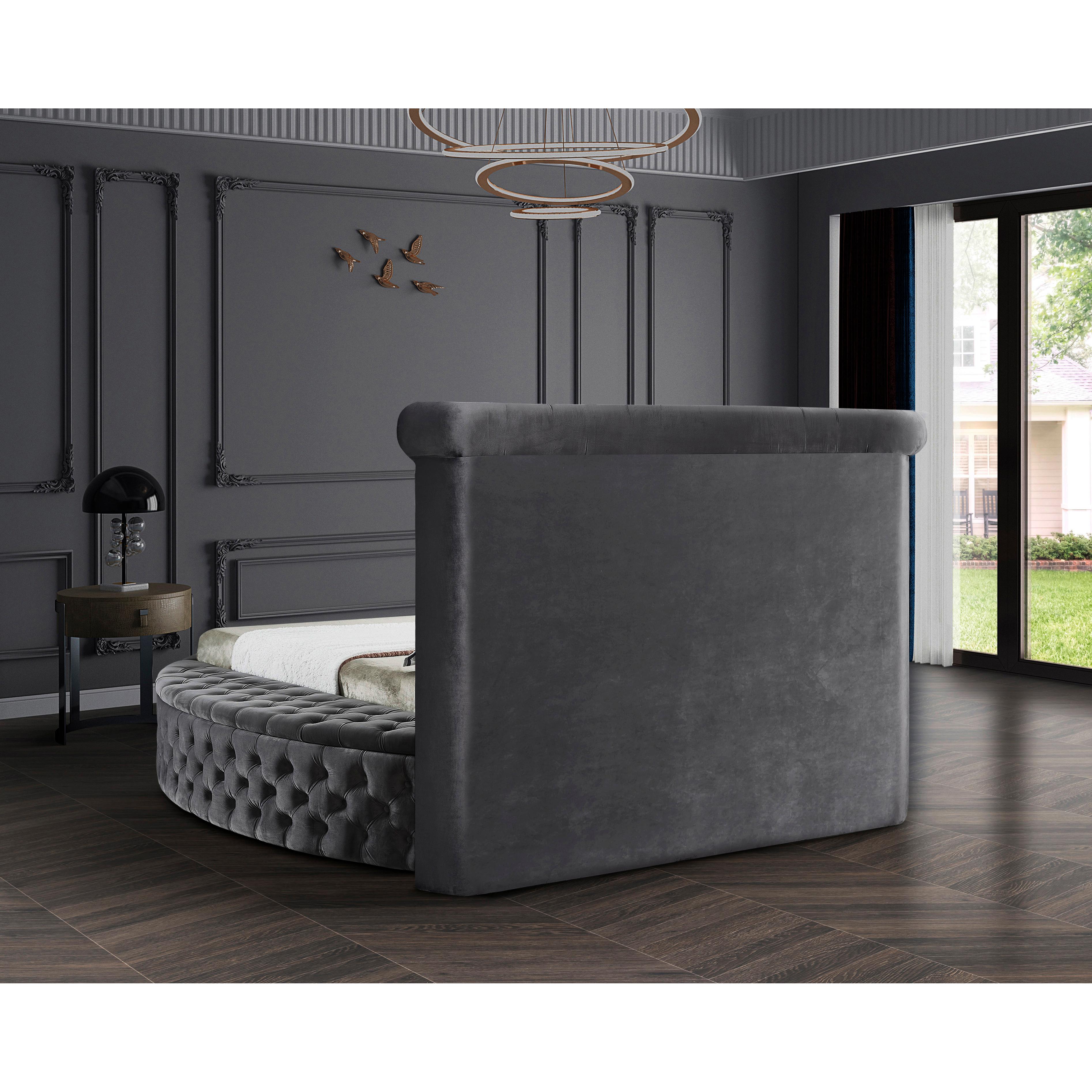 Meridian Luxus Grey Velvet Queen Bed (3 Boxes)