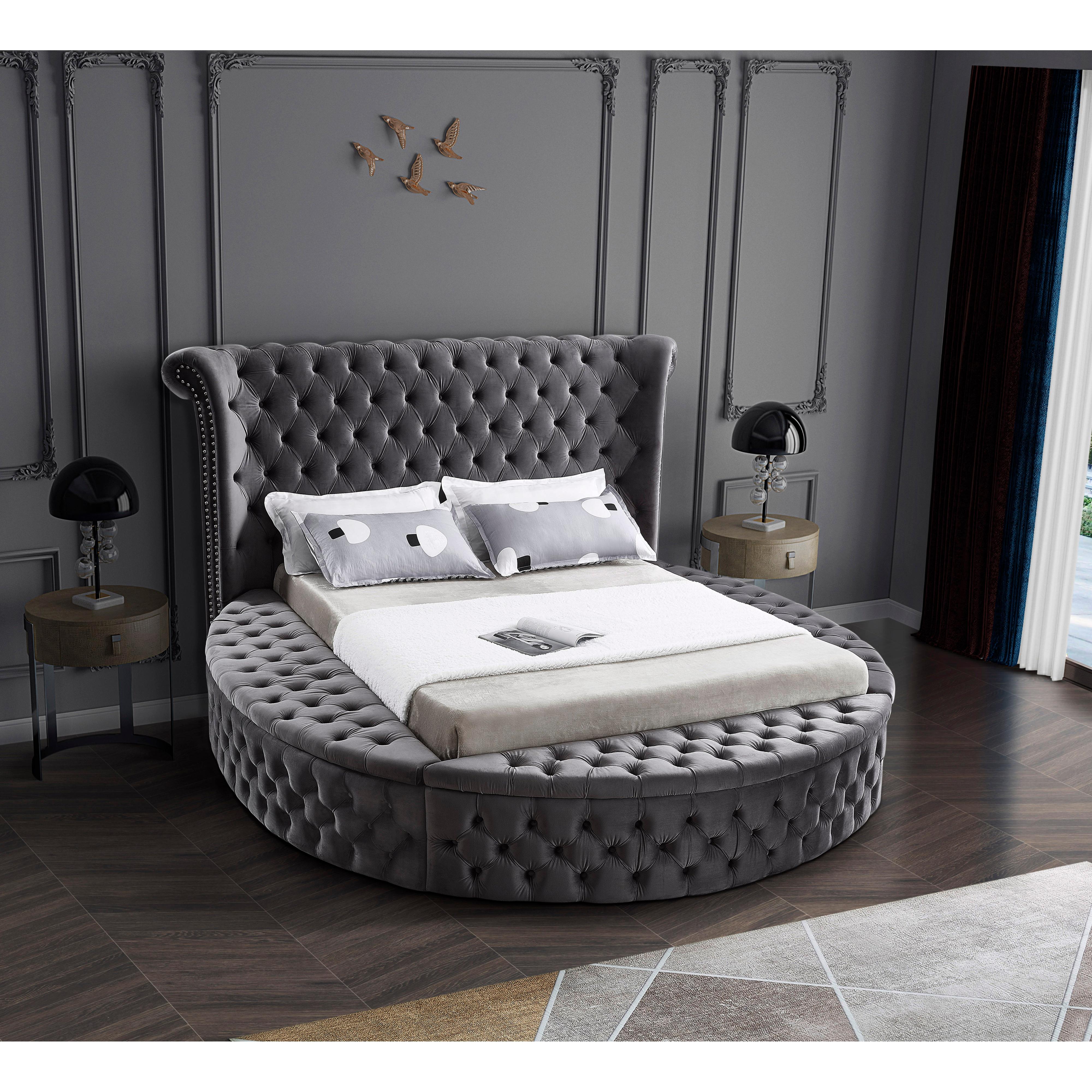 Meridian Luxus Grey Velvet Queen Bed (3 Boxes)