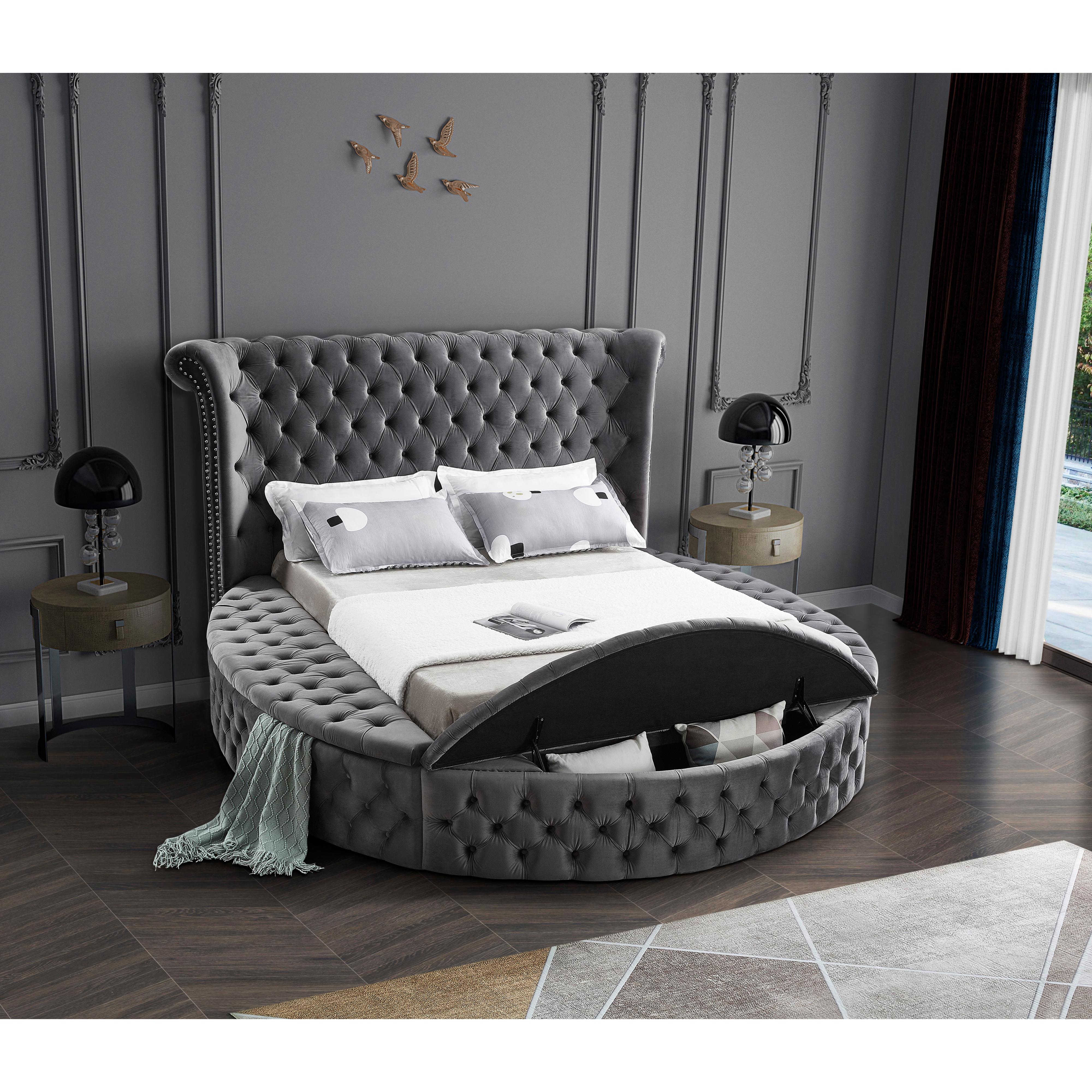 Meridian Luxus Grey Velvet Queen Bed (3 Boxes)