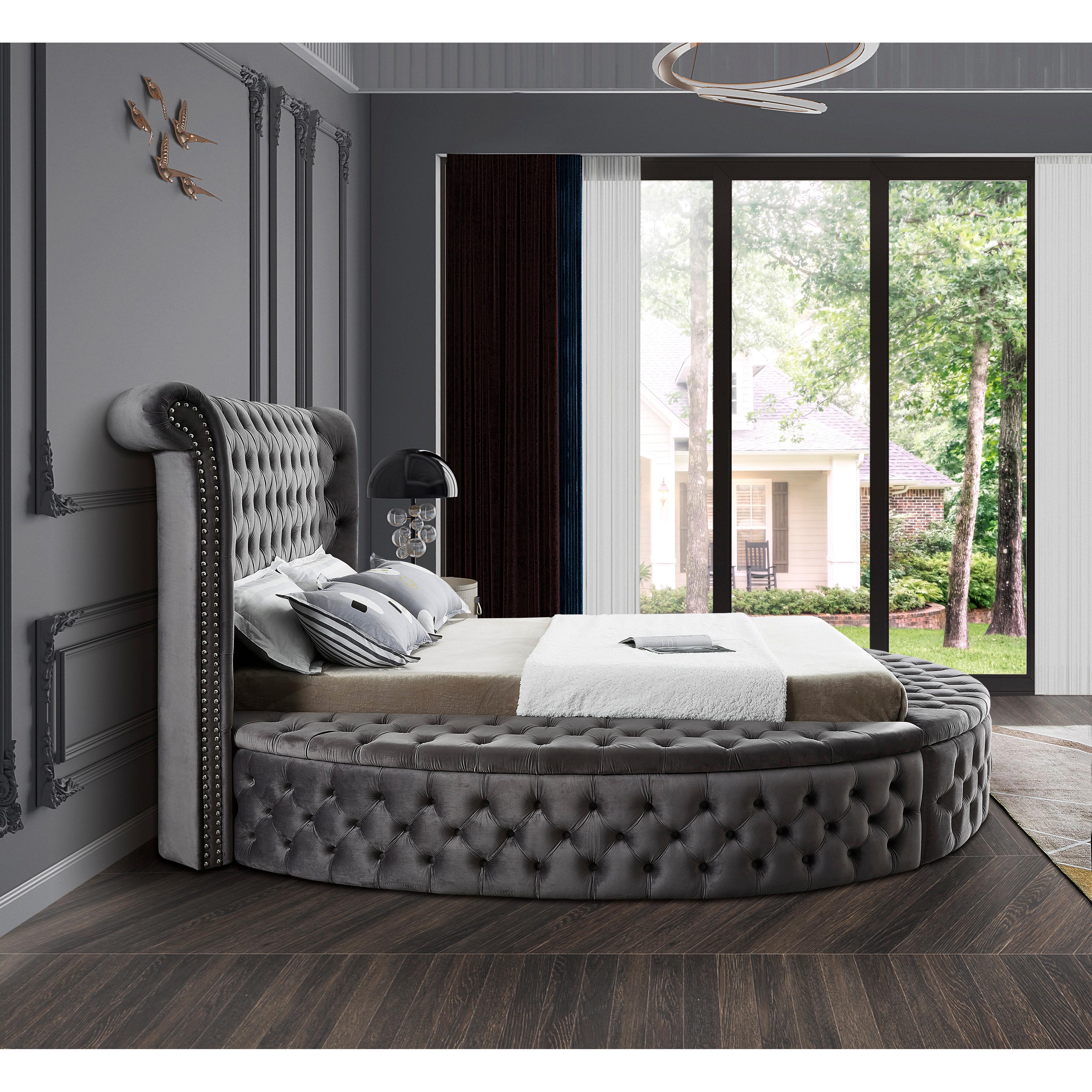 Meridian Luxus Grey Velvet Queen Bed (3 Boxes)