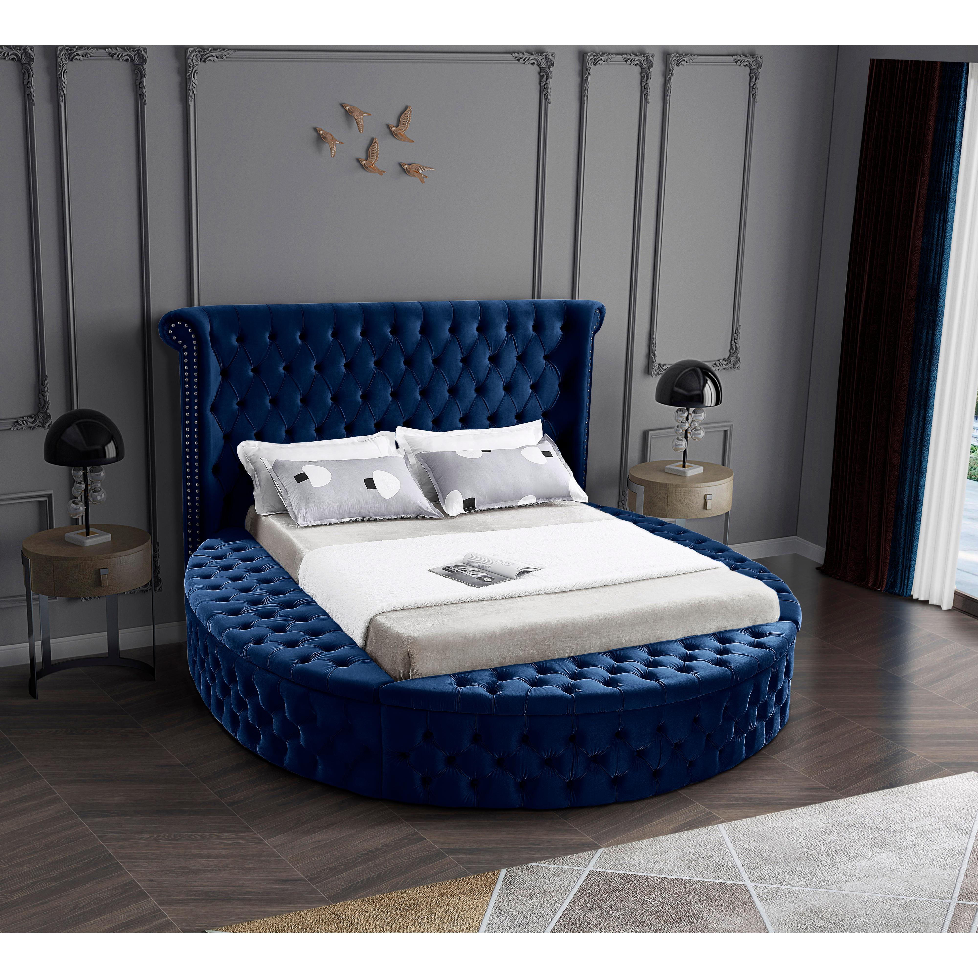 Meridian Luxus Navy Velvet Queen Bed (3 Boxes)