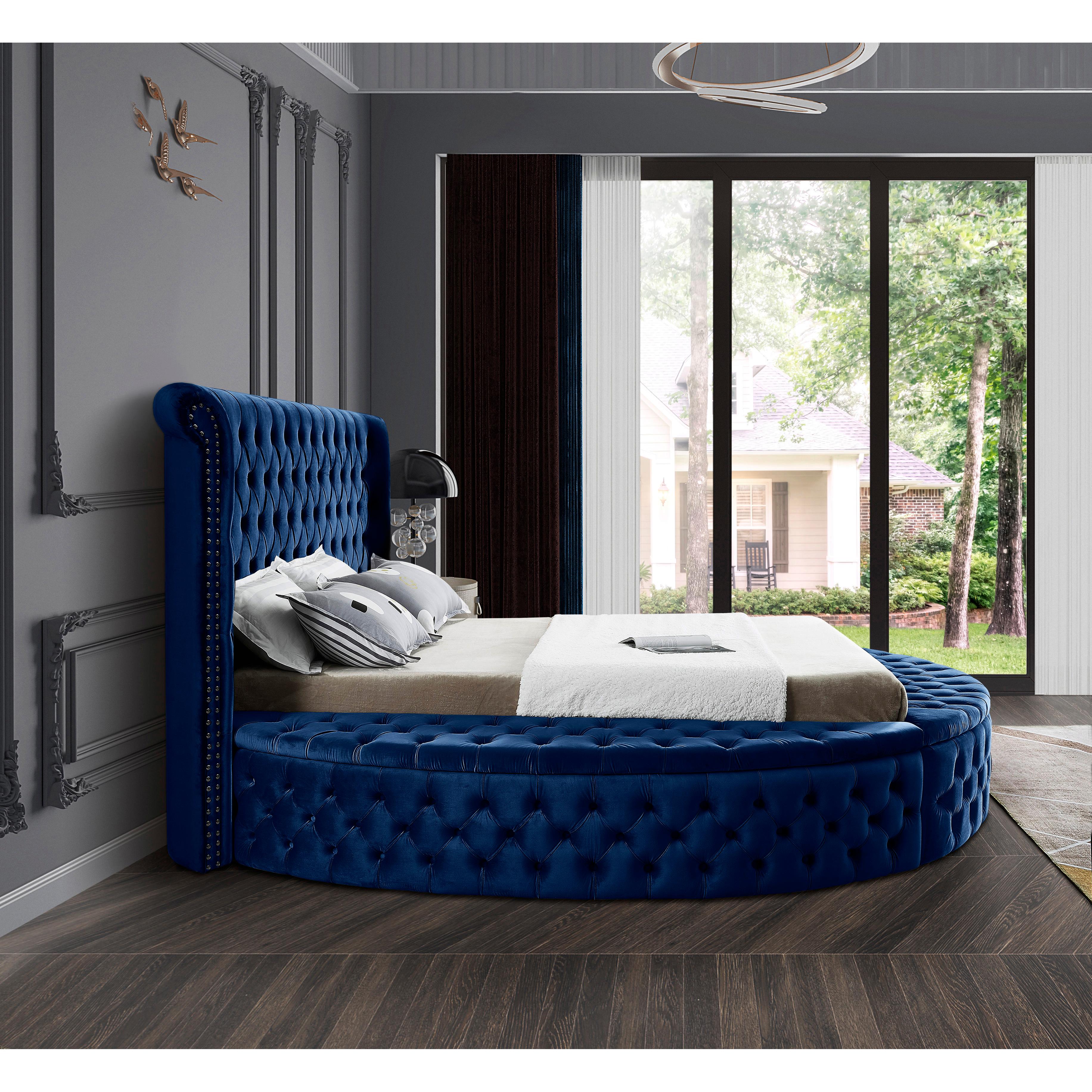 Meridian Luxus Navy Velvet Queen Bed (3 Boxes)