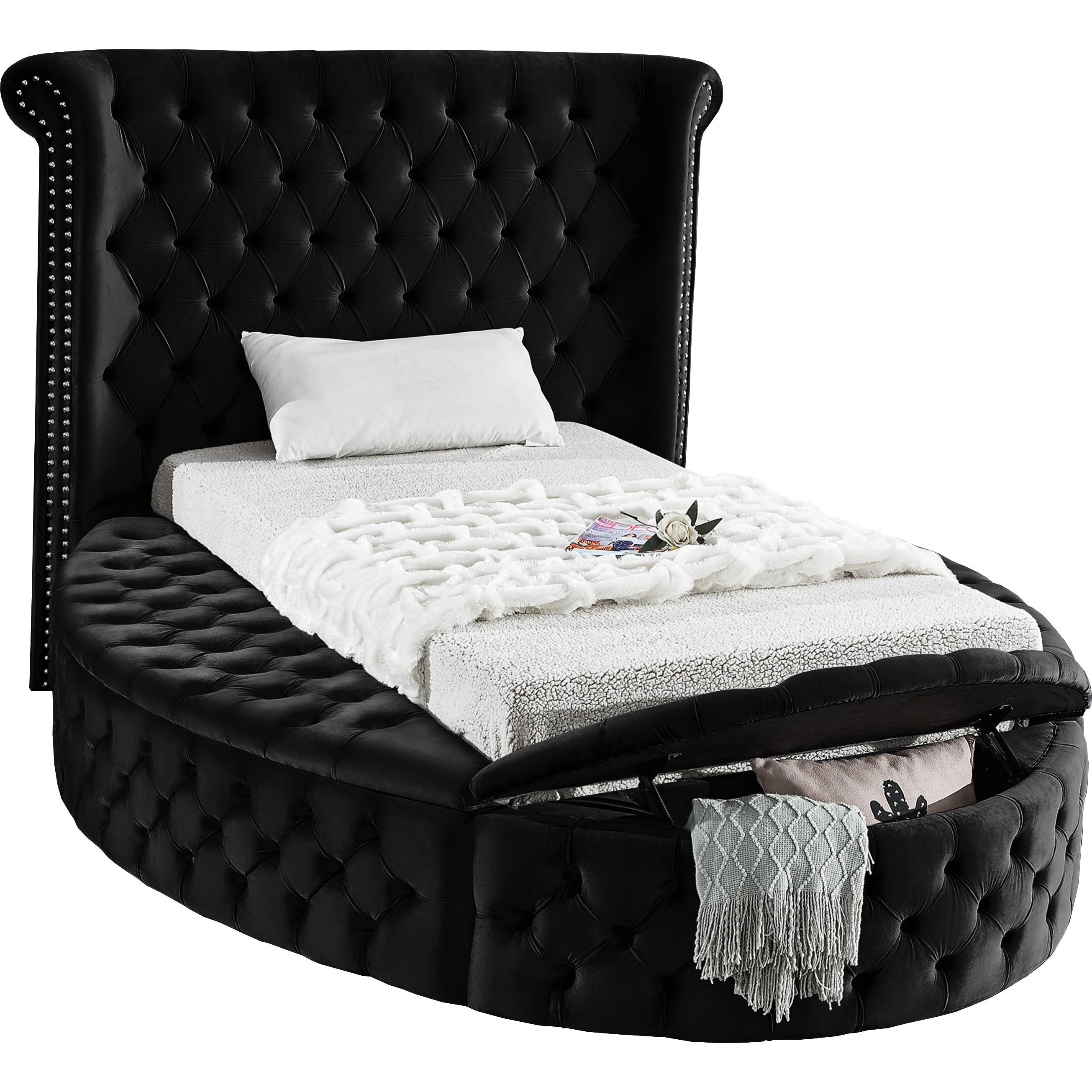 Meridian Luxus Black Velvet Twin Bed (3 Boxes)