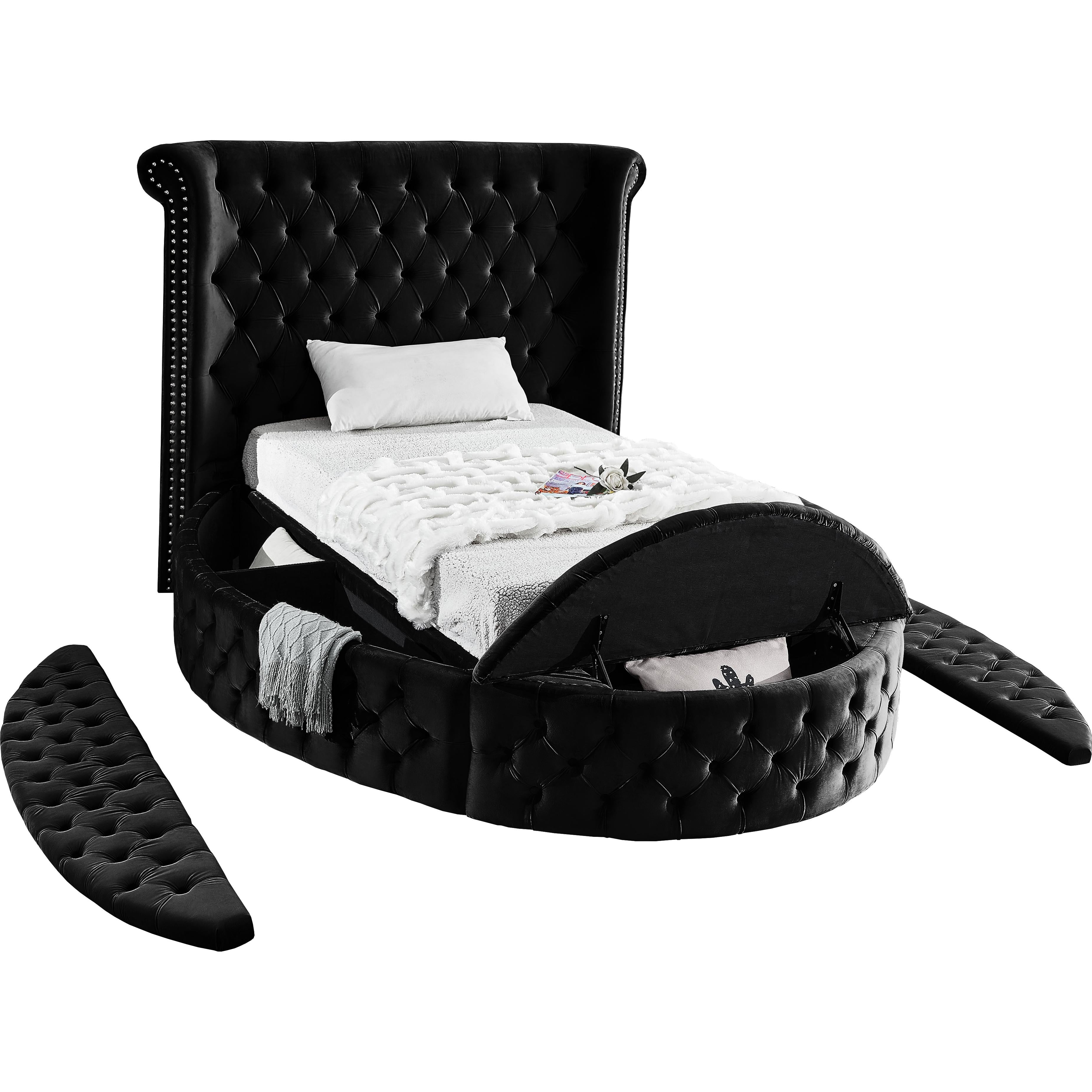 Meridian Luxus Black Velvet Twin Bed (3 Boxes)