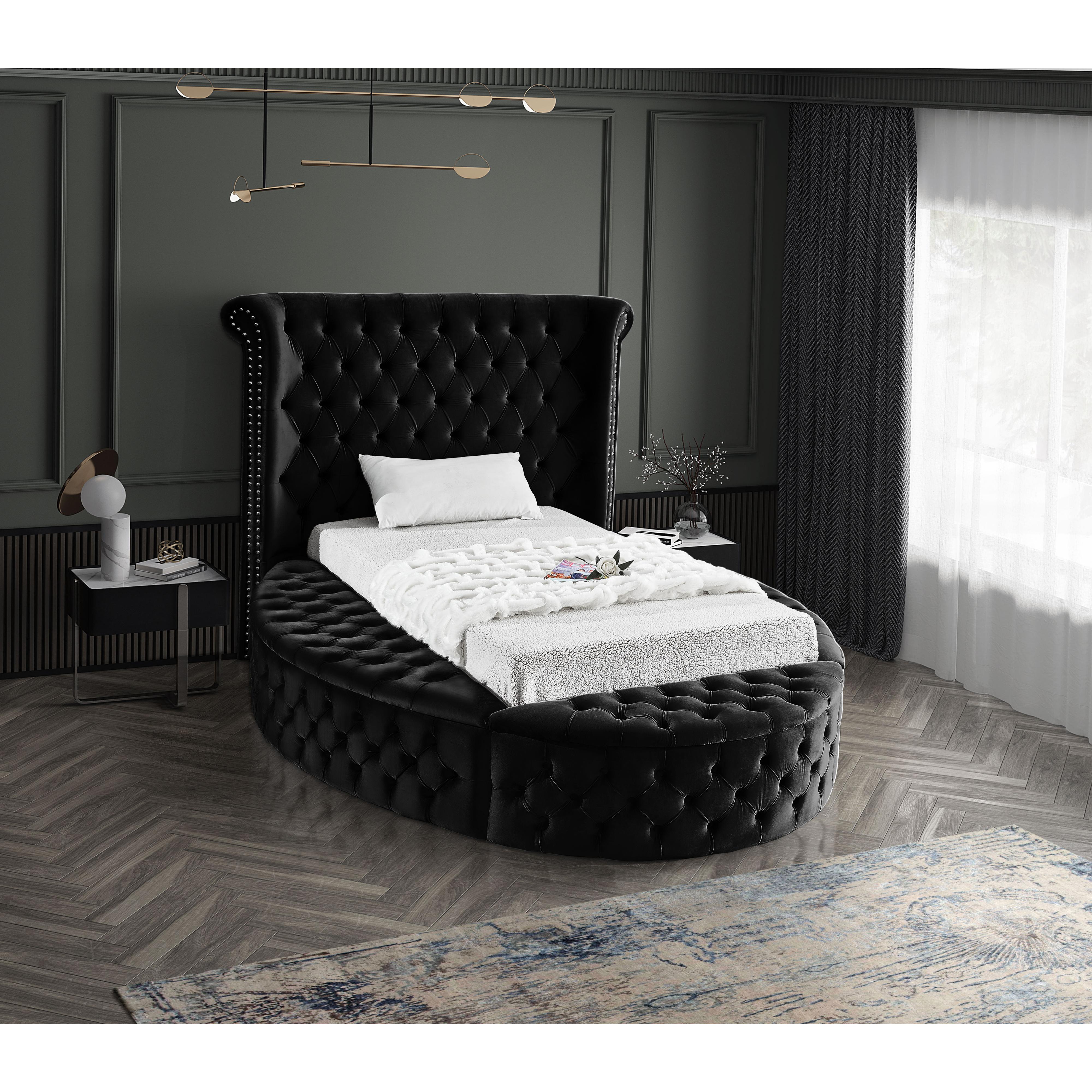 Meridian Luxus Black Velvet Twin Bed (3 Boxes)