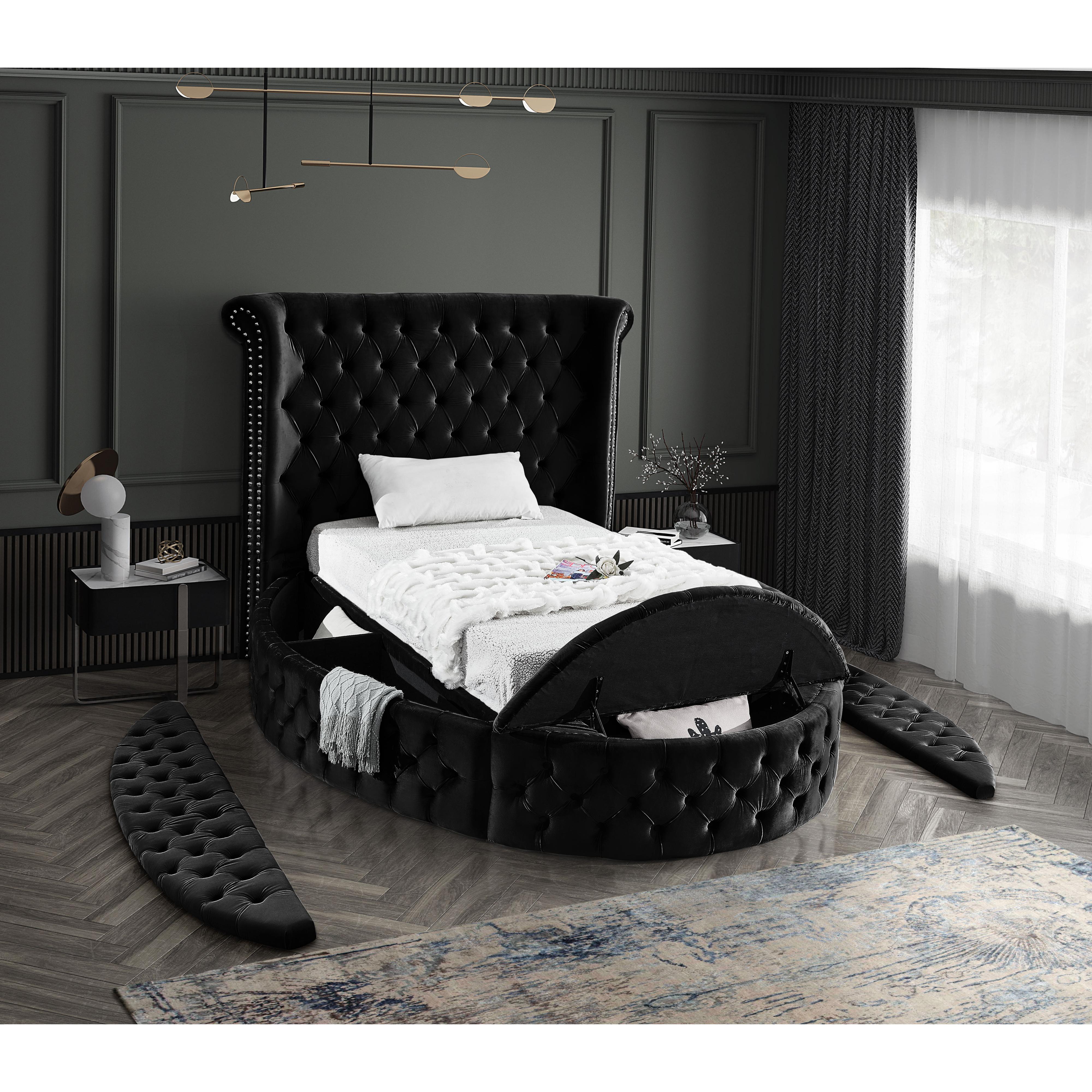 Meridian Luxus Black Velvet Twin Bed (3 Boxes)