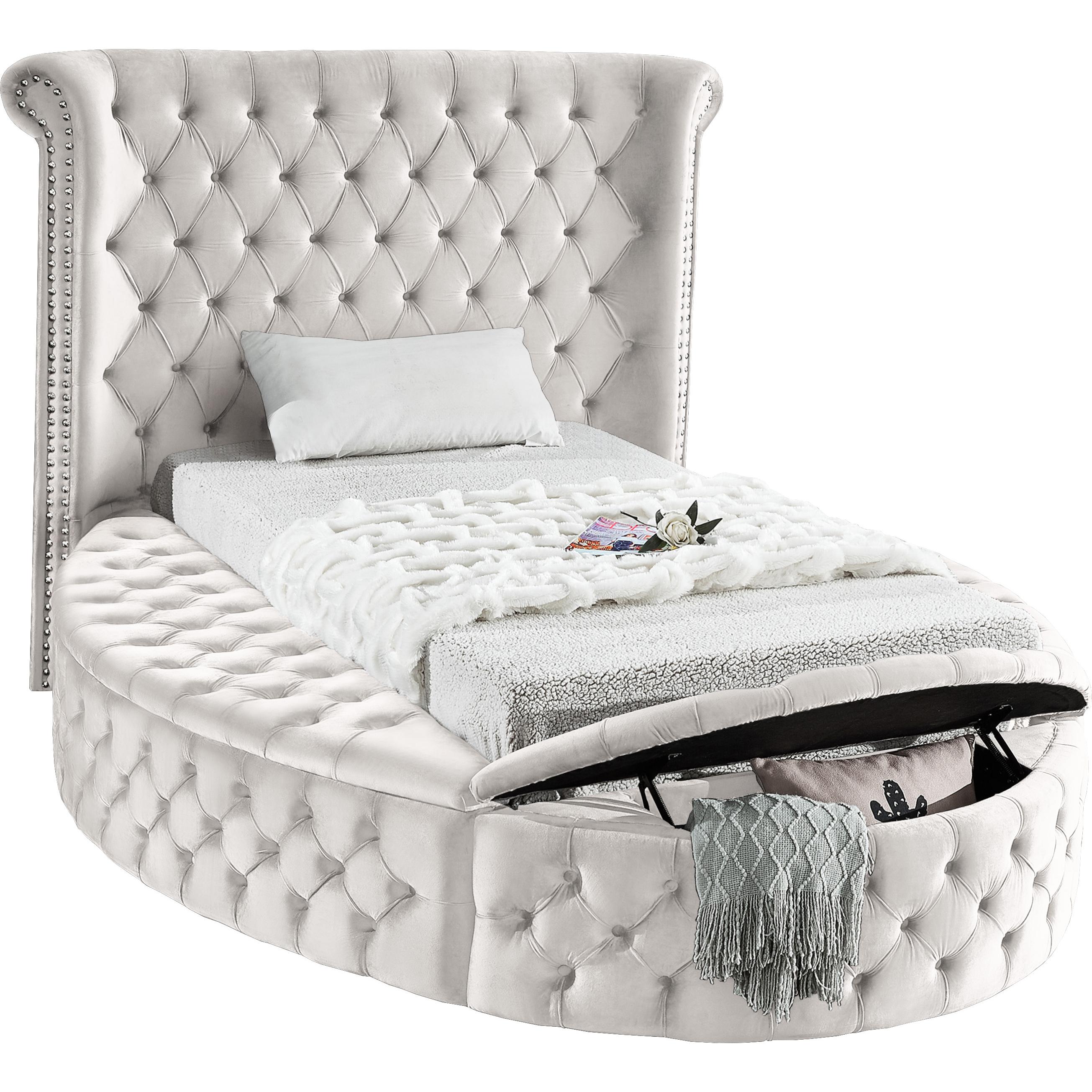 Meridian Luxus Cream Velvet Twin Bed (3 Boxes)
