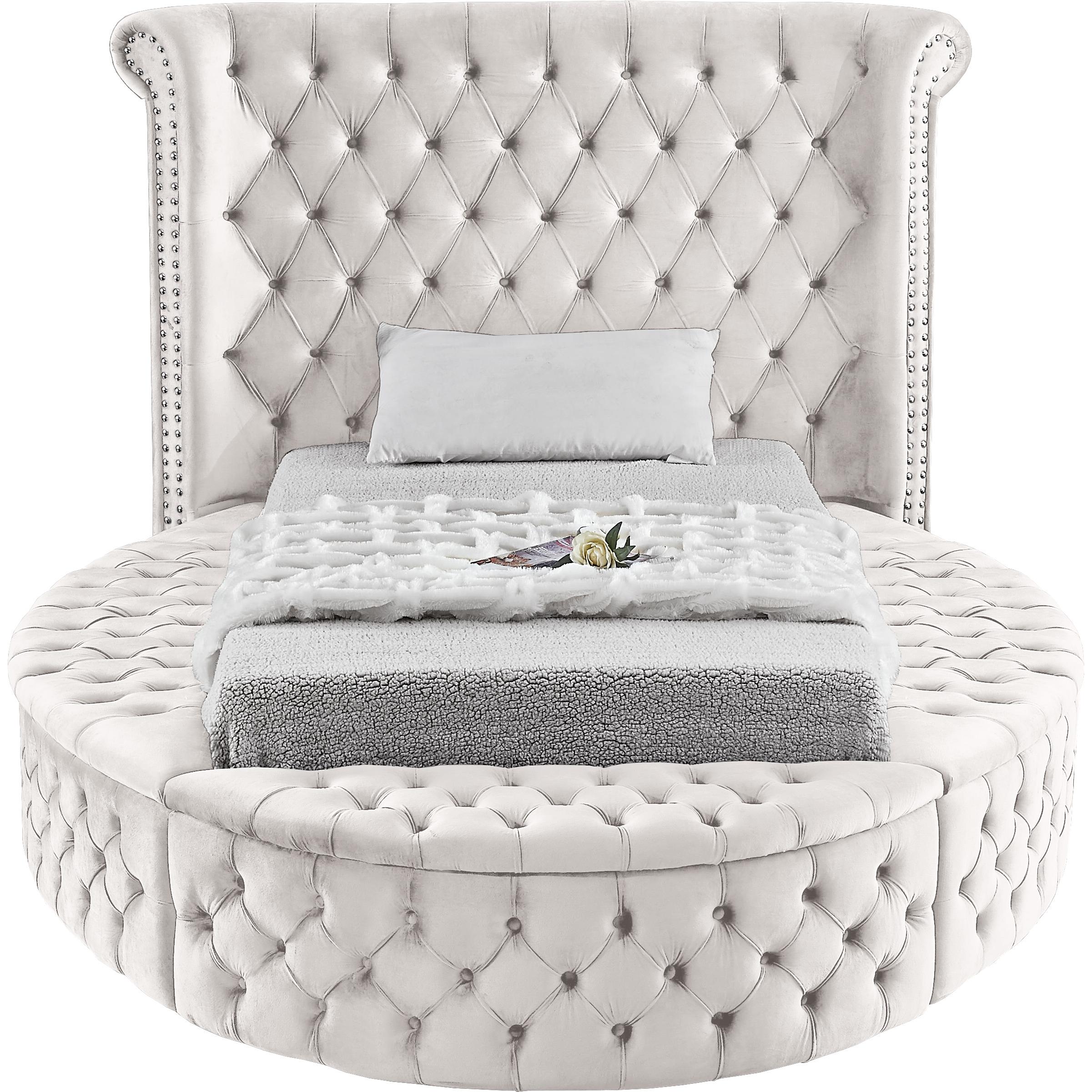 Meridian Luxus Cream Velvet Twin Bed (3 Boxes)