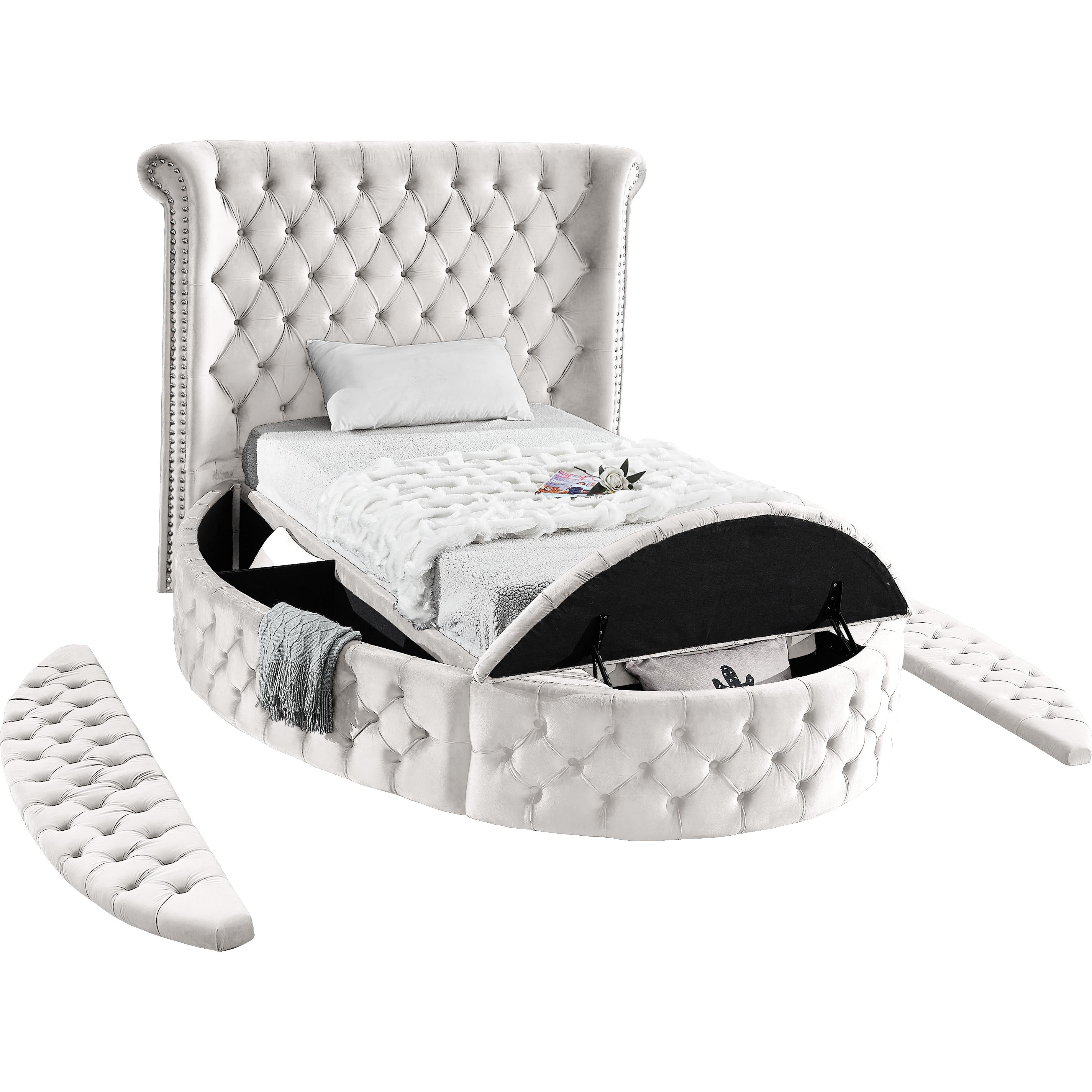 Meridian Luxus Cream Velvet Twin Bed (3 Boxes)