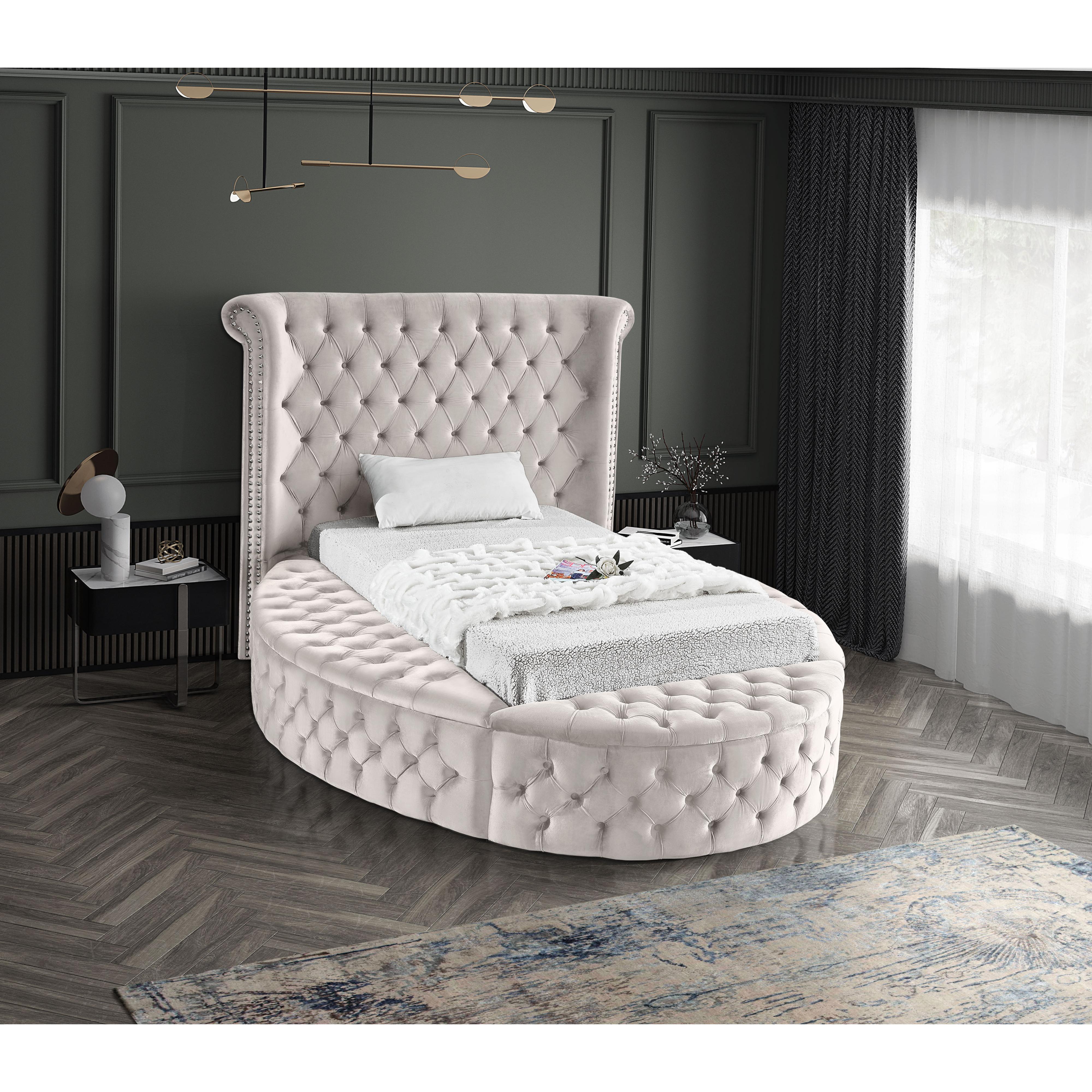 Meridian Luxus Cream Velvet Twin Bed (3 Boxes)