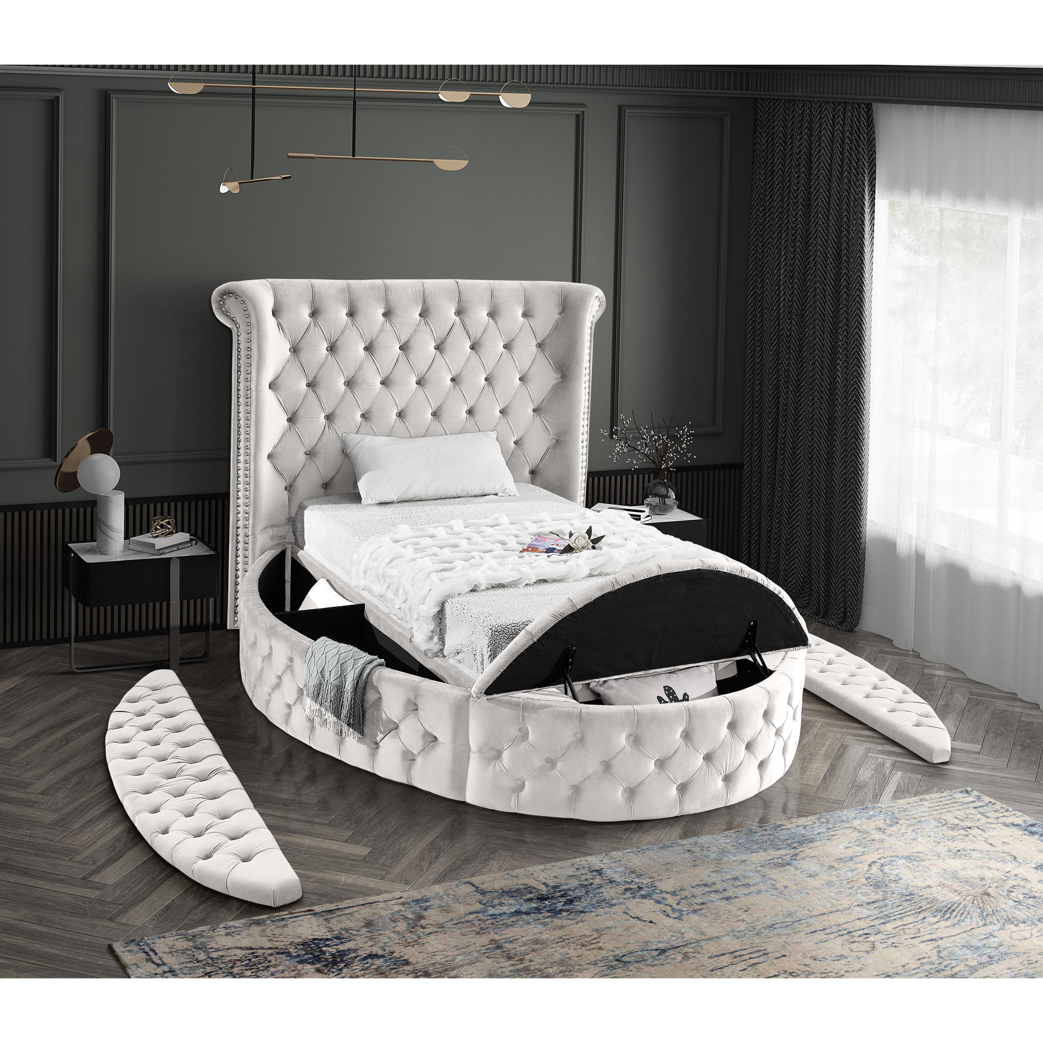 Meridian Luxus Cream Velvet Twin Bed (3 Boxes)