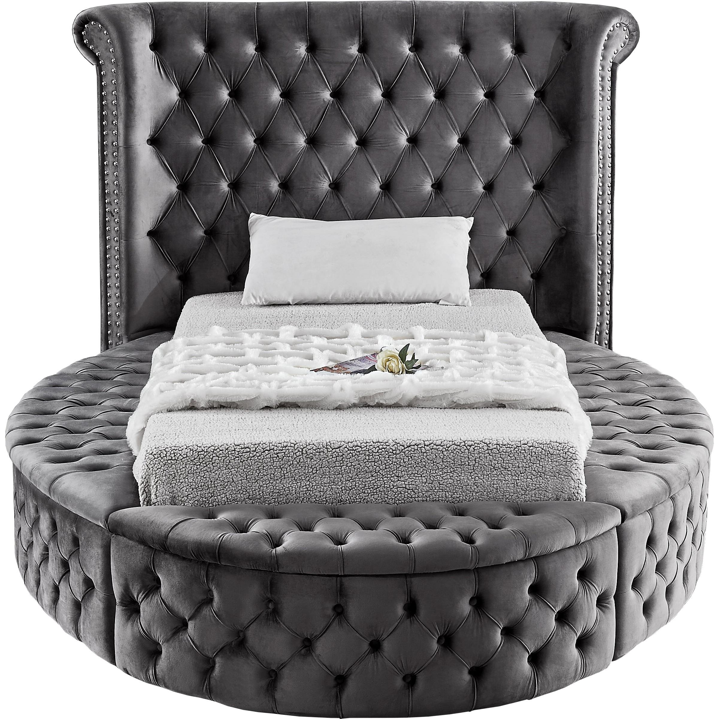 Meridian Luxus Grey Velvet Twin Bed (3 Boxes)