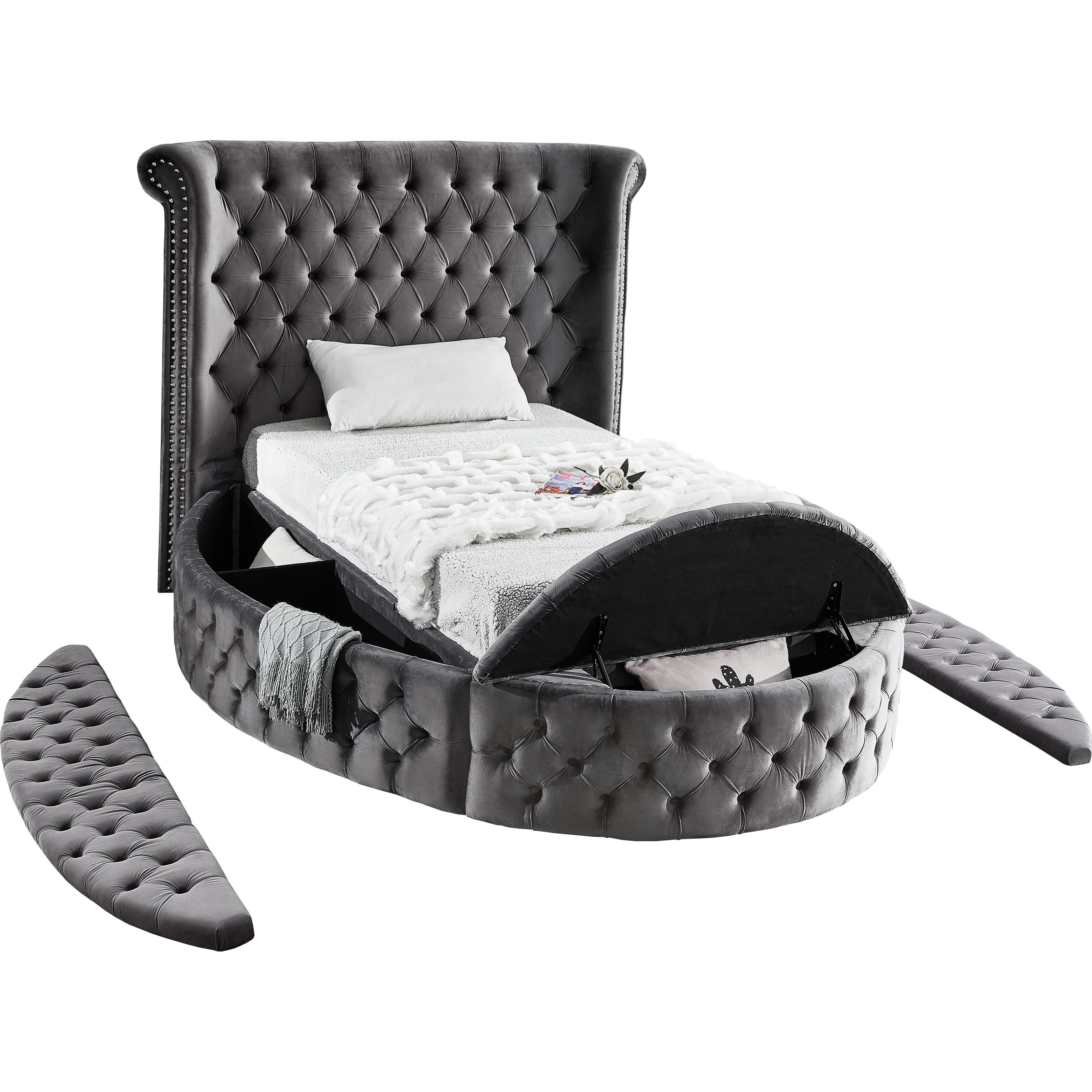 Meridian Luxus Grey Velvet Twin Bed (3 Boxes)