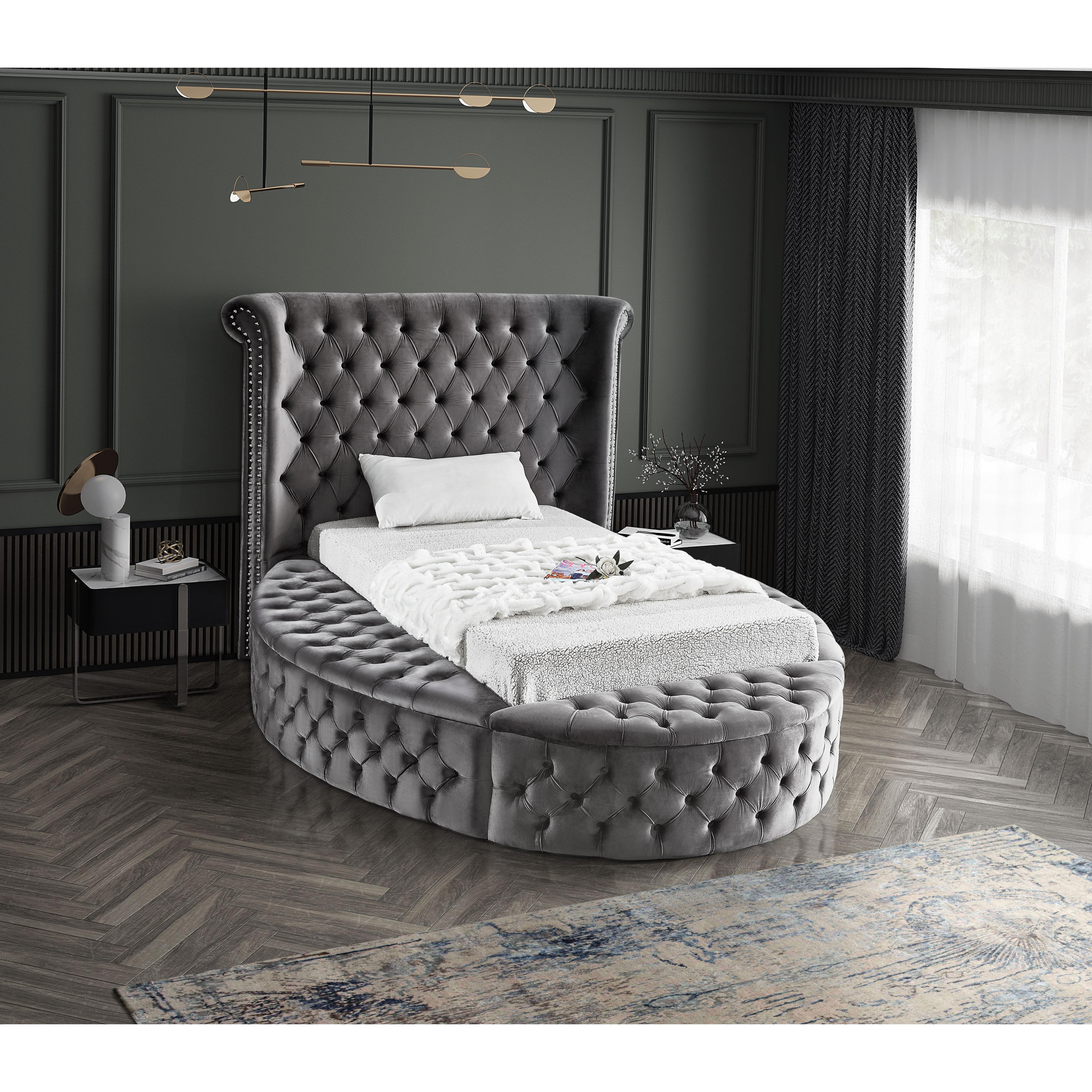 Meridian Luxus Grey Velvet Twin Bed (3 Boxes)