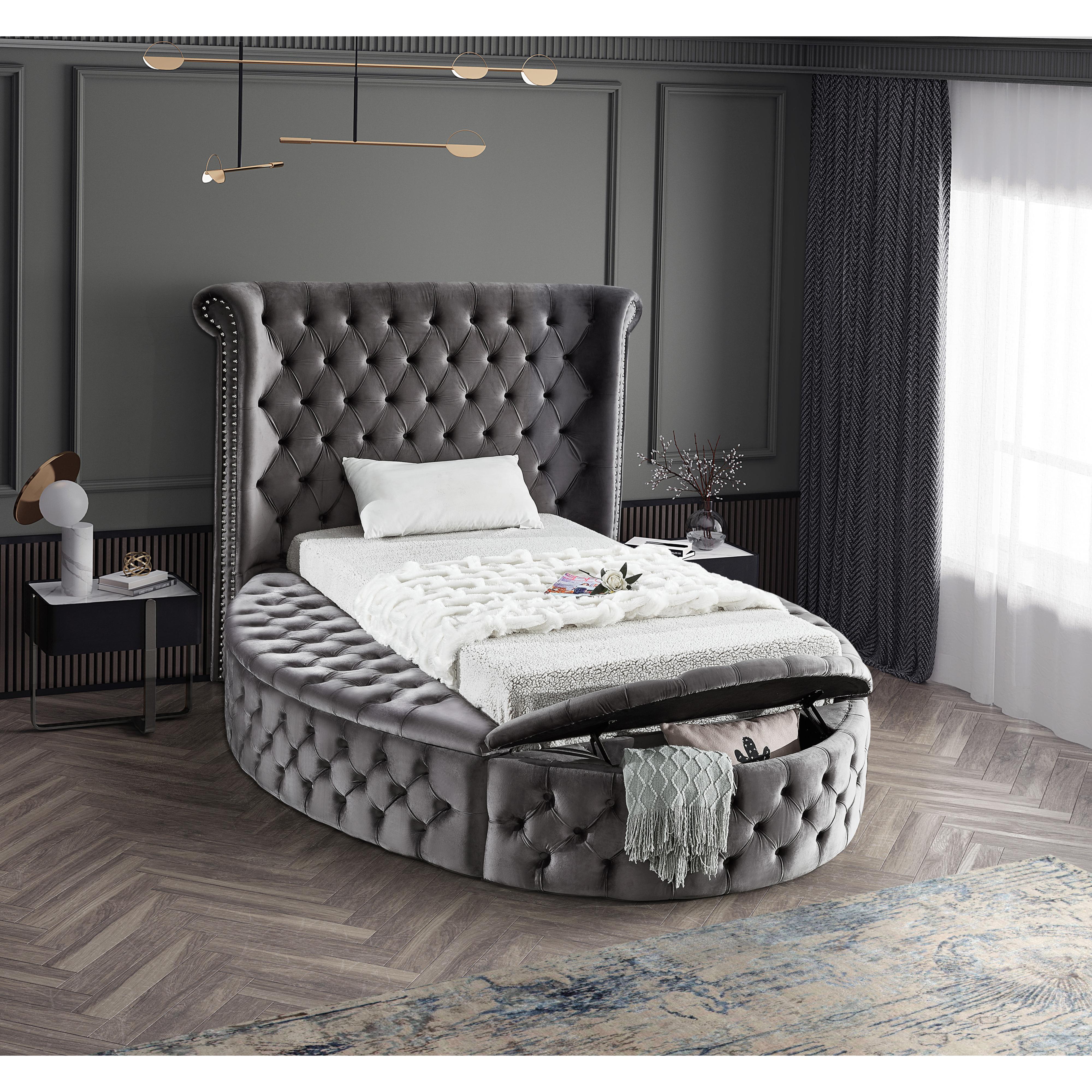 Meridian Luxus Grey Velvet Twin Bed (3 Boxes)