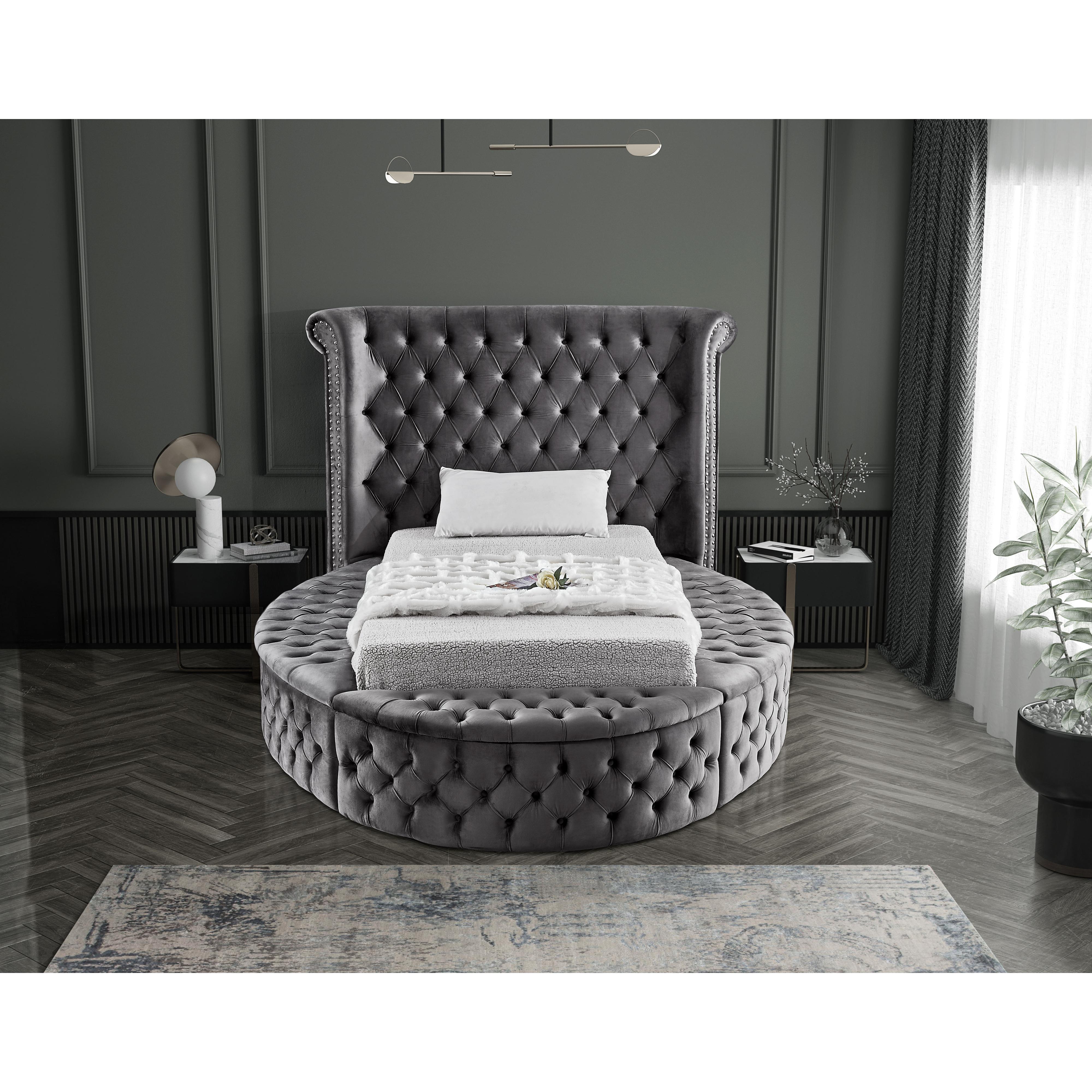 Meridian Luxus Grey Velvet Twin Bed (3 Boxes)