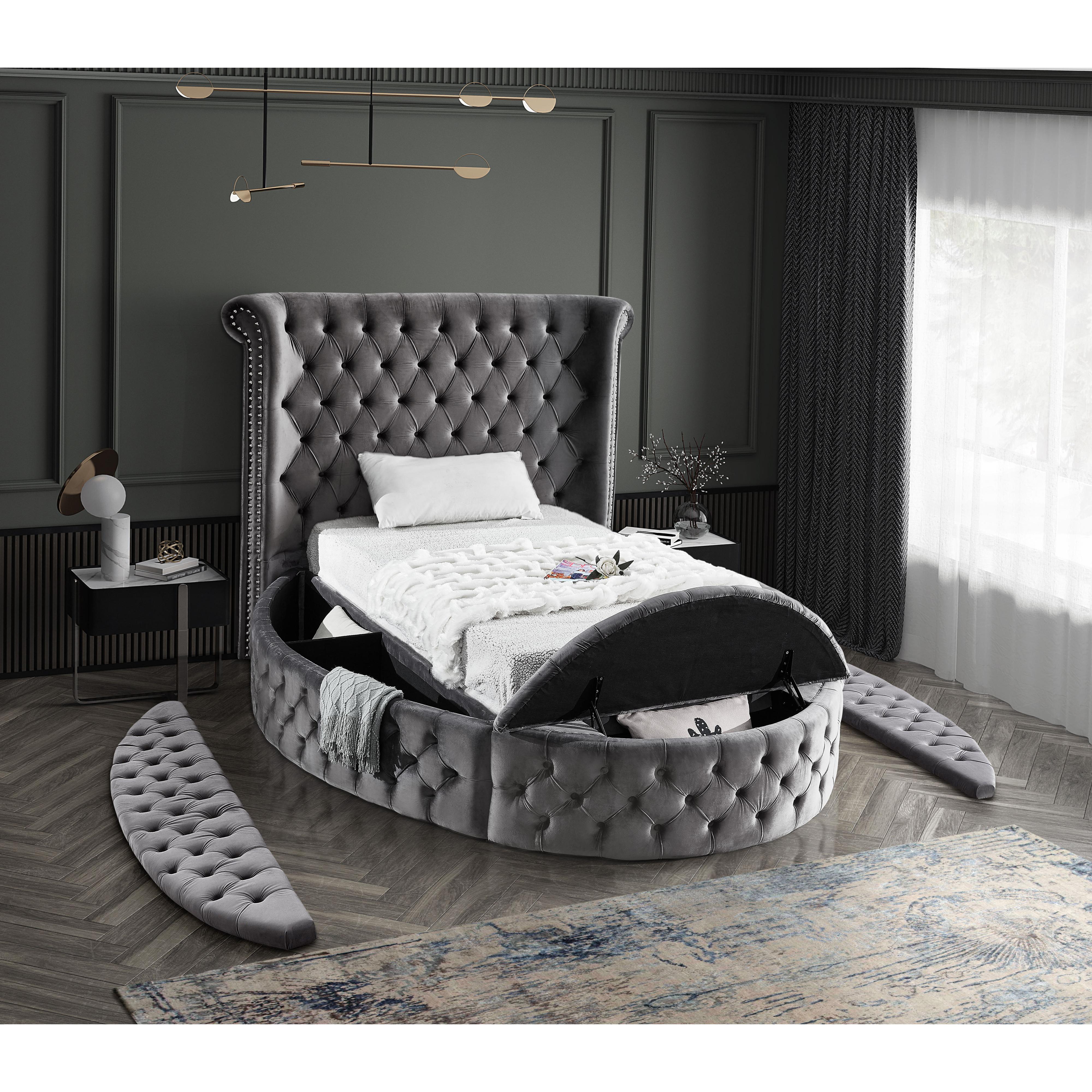 Meridian Luxus Grey Velvet Twin Bed (3 Boxes)