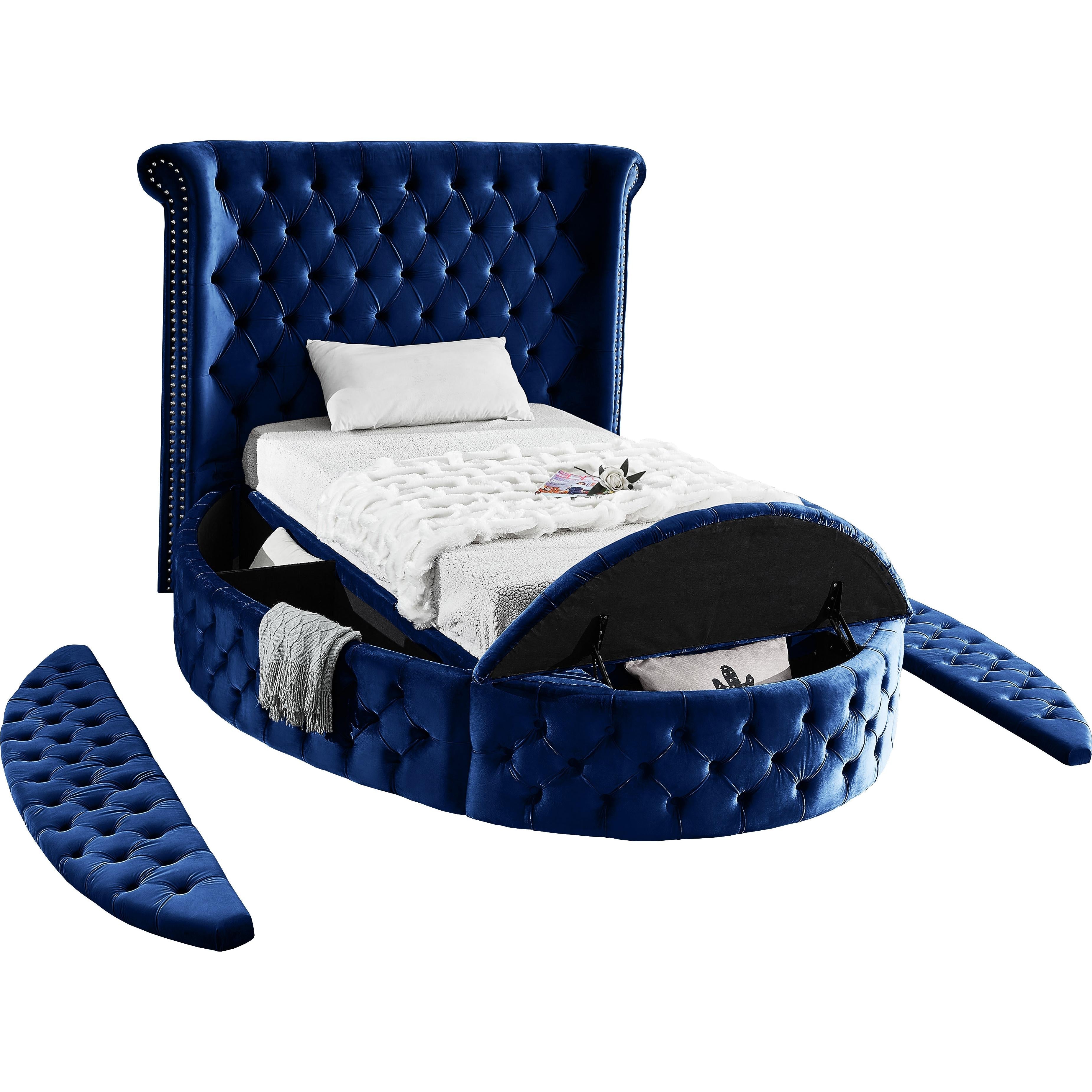 Meridian Luxus Navy Velvet Twin Bed (3 Boxes)
