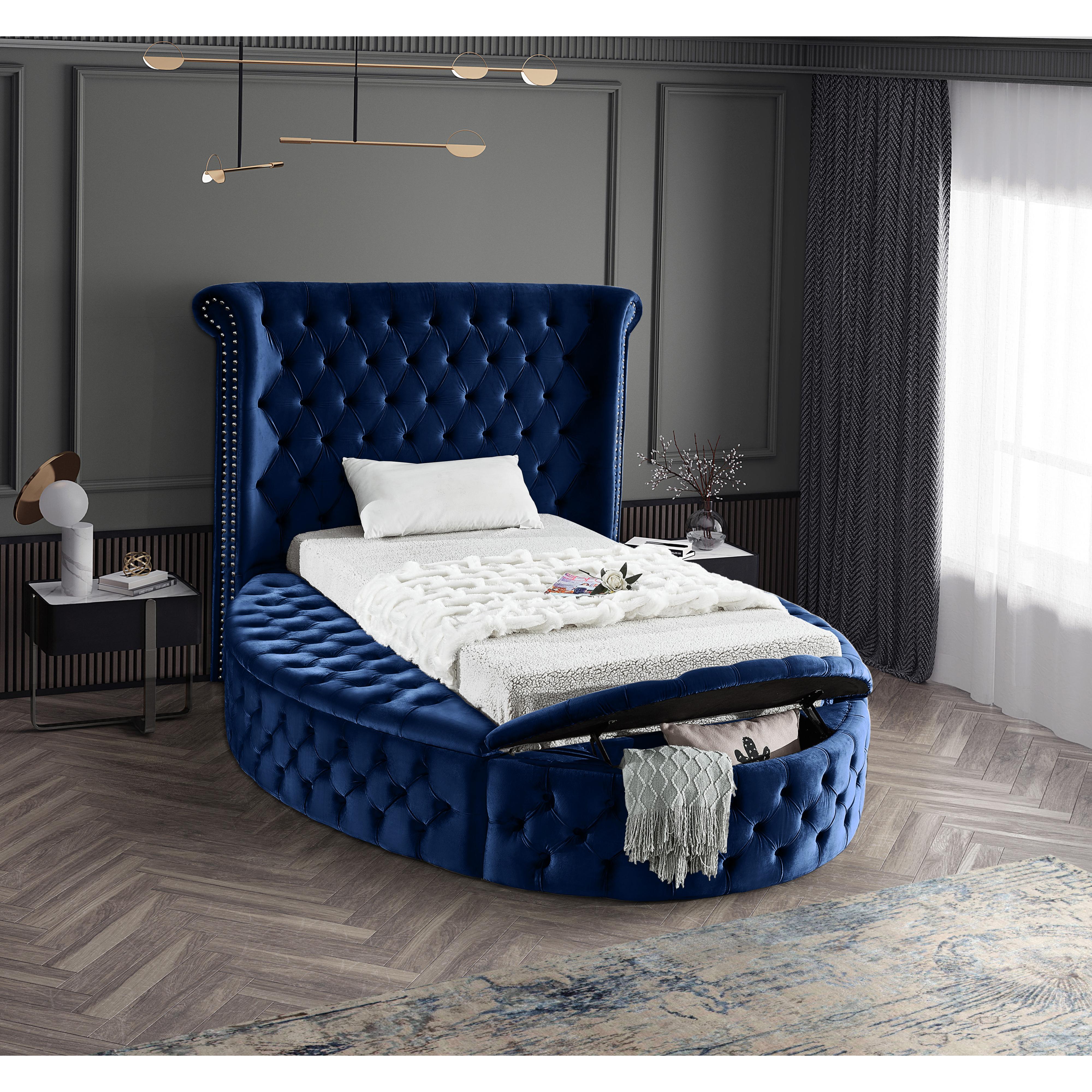 Meridian Luxus Navy Velvet Twin Bed (3 Boxes)