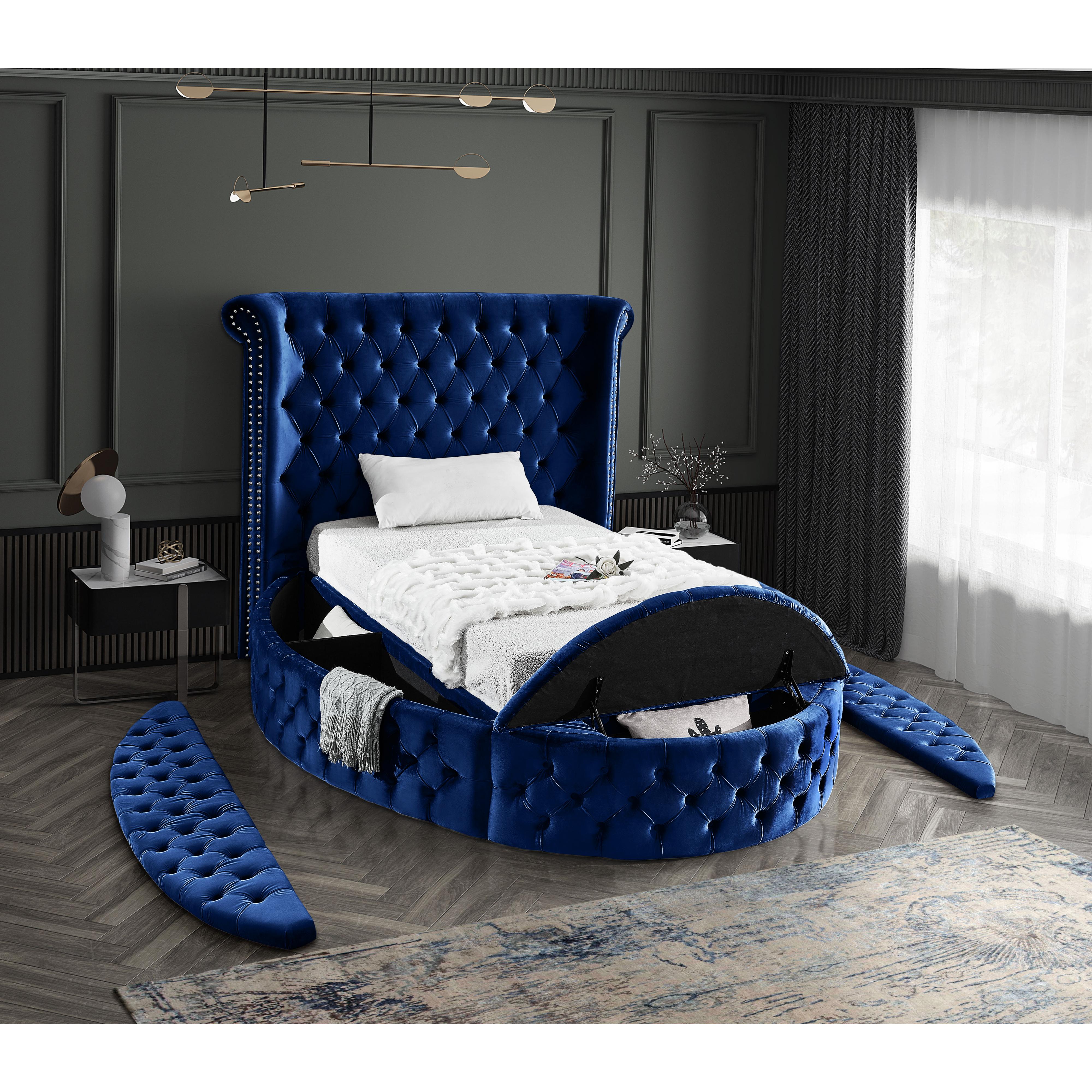 Meridian Luxus Navy Velvet Twin Bed (3 Boxes)