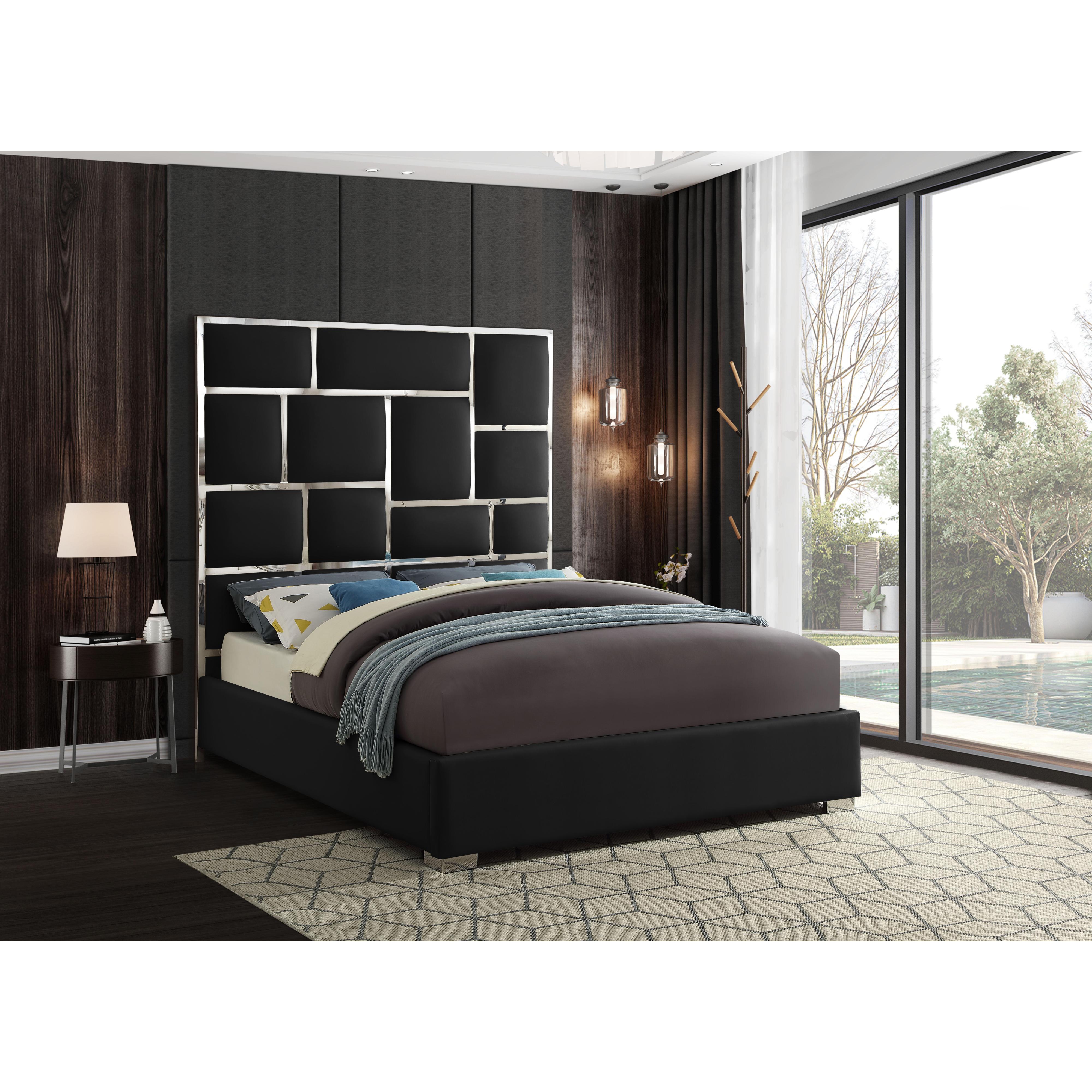 Meridian Milan Black Vegan Leather Queen Bed