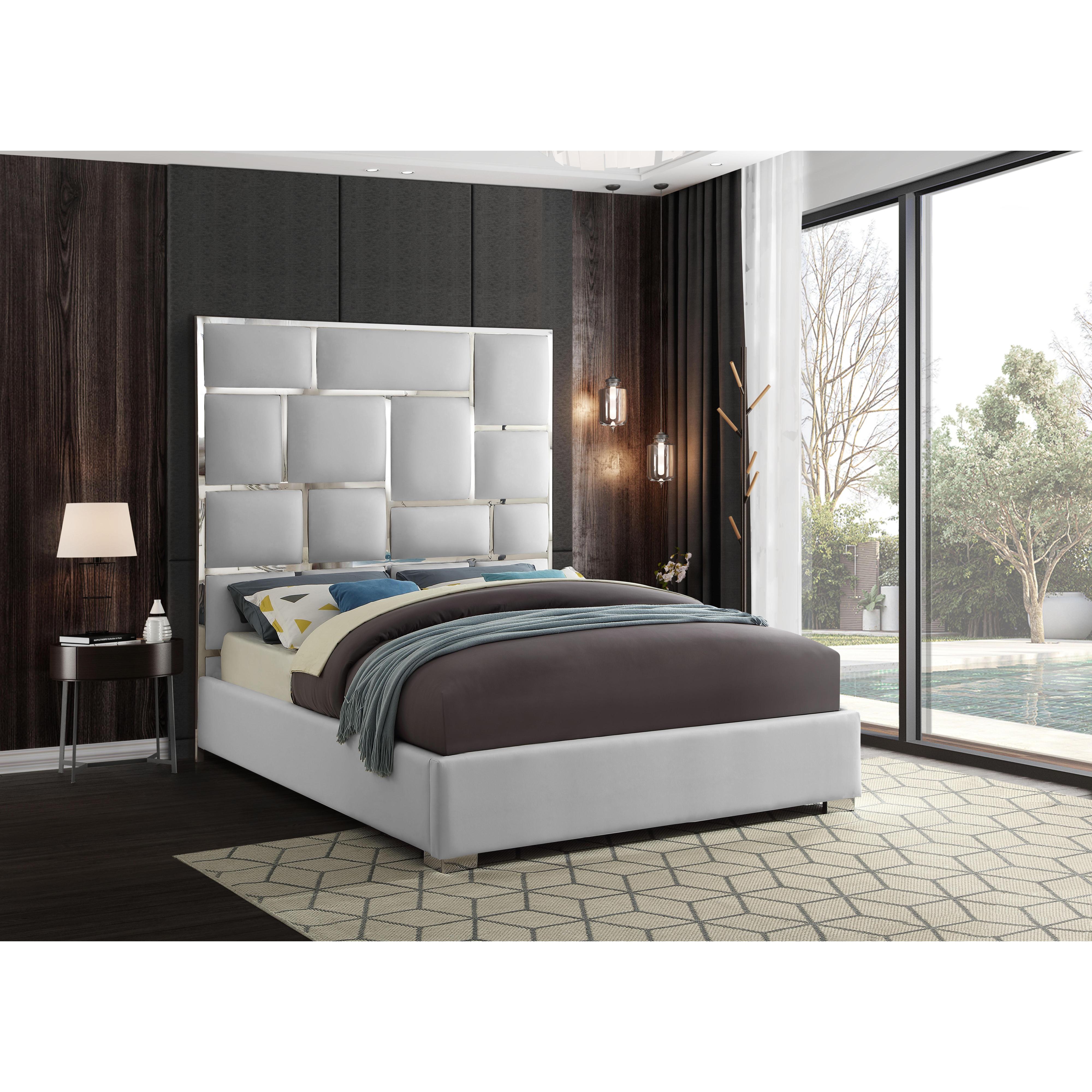 Meridian Milan White Vegan Leather Queen Bed