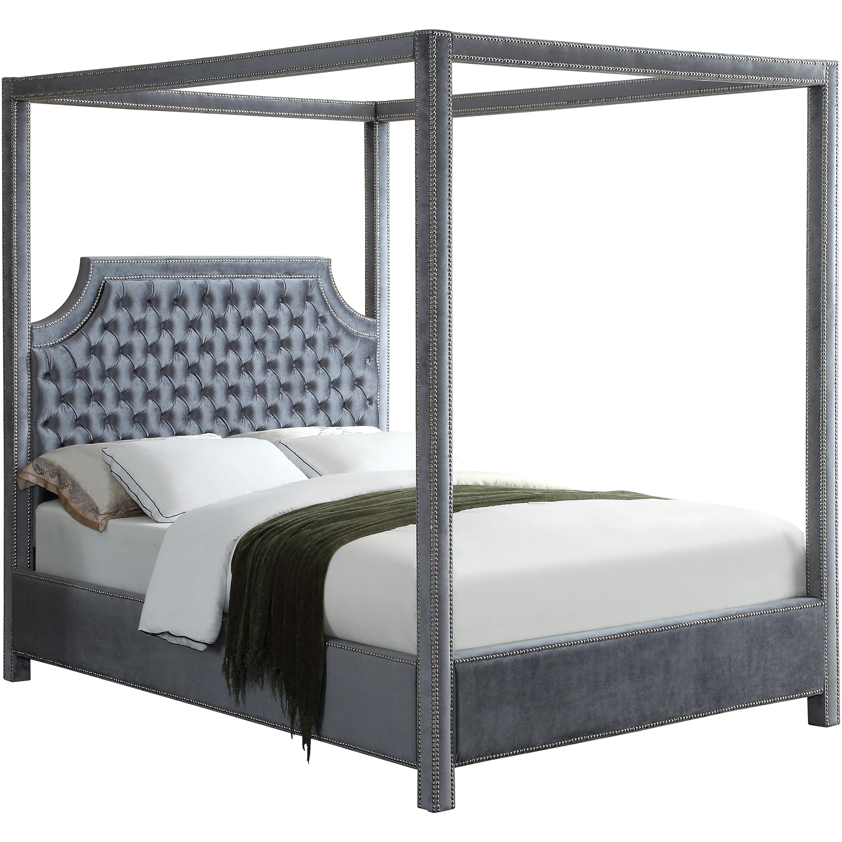 Meridian Rowan Grey Velvet King Bed (3 Boxes)