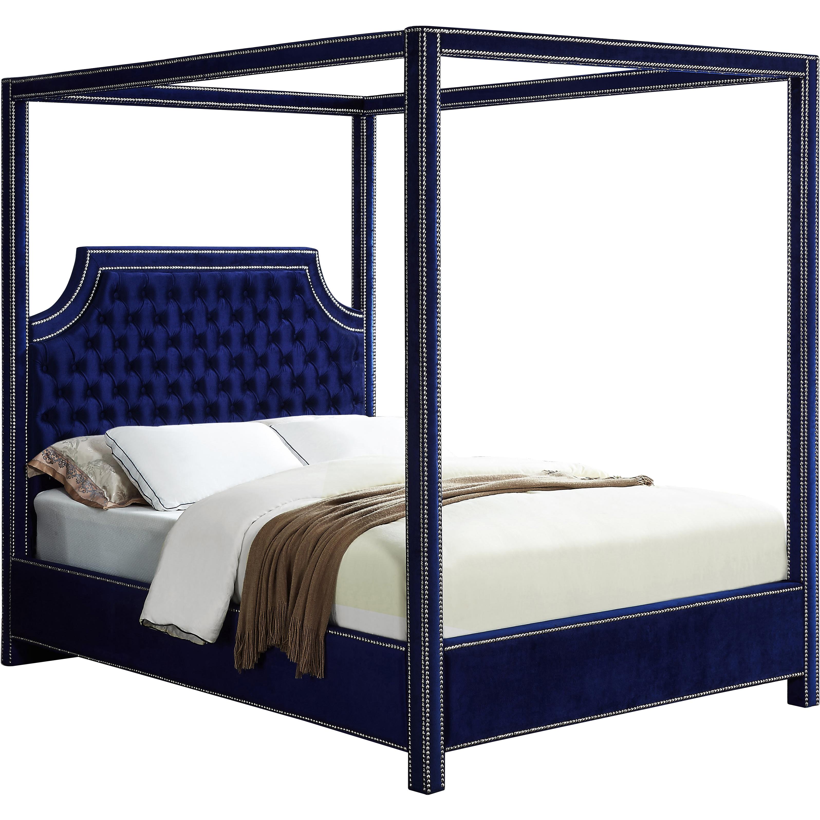 Meridian Rowan Navy Velvet King Bed (3 Boxes)