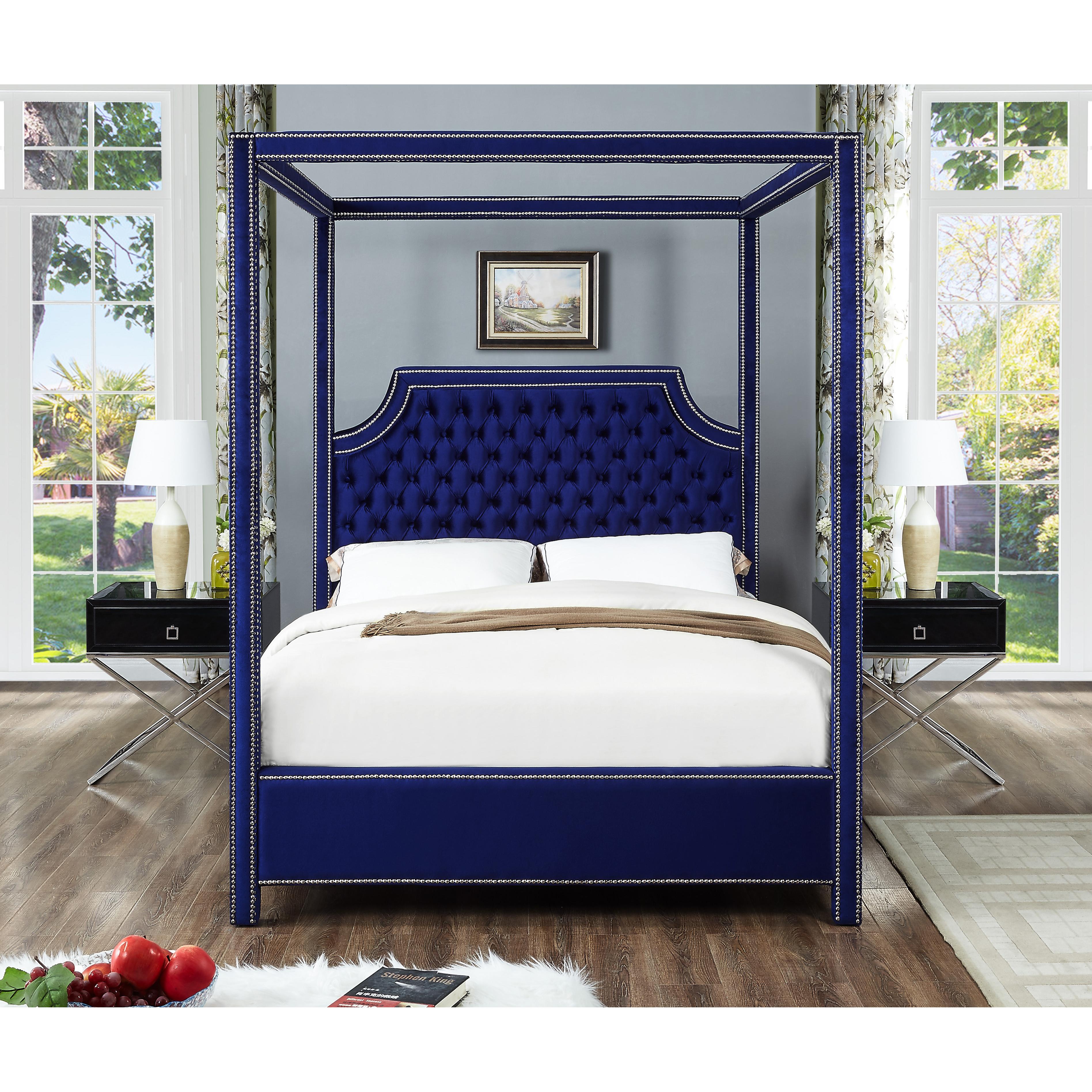 Meridian Rowan Navy Velvet King Bed (3 Boxes)
