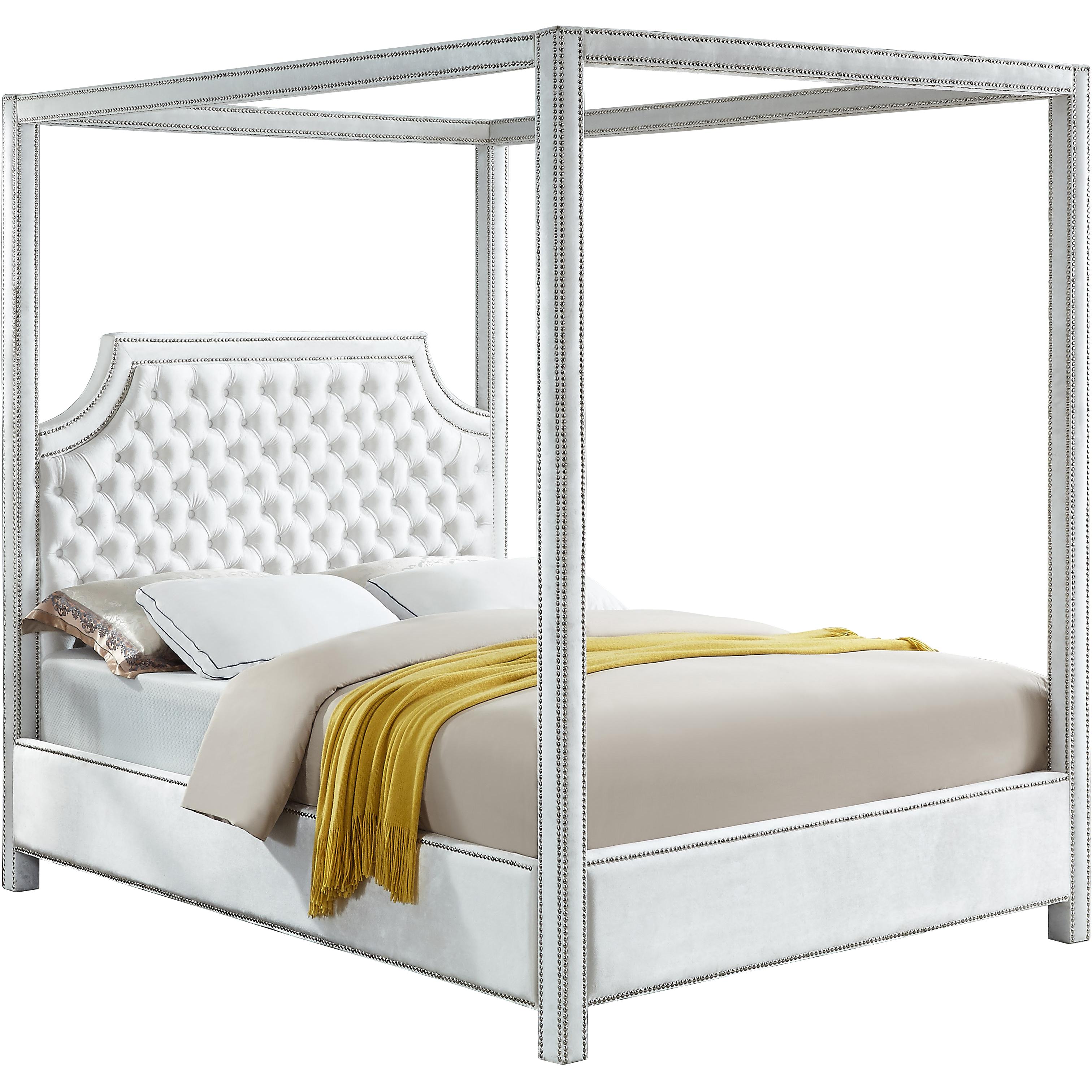 Meridian Rowan White Velvet King Bed (3 Boxes)
