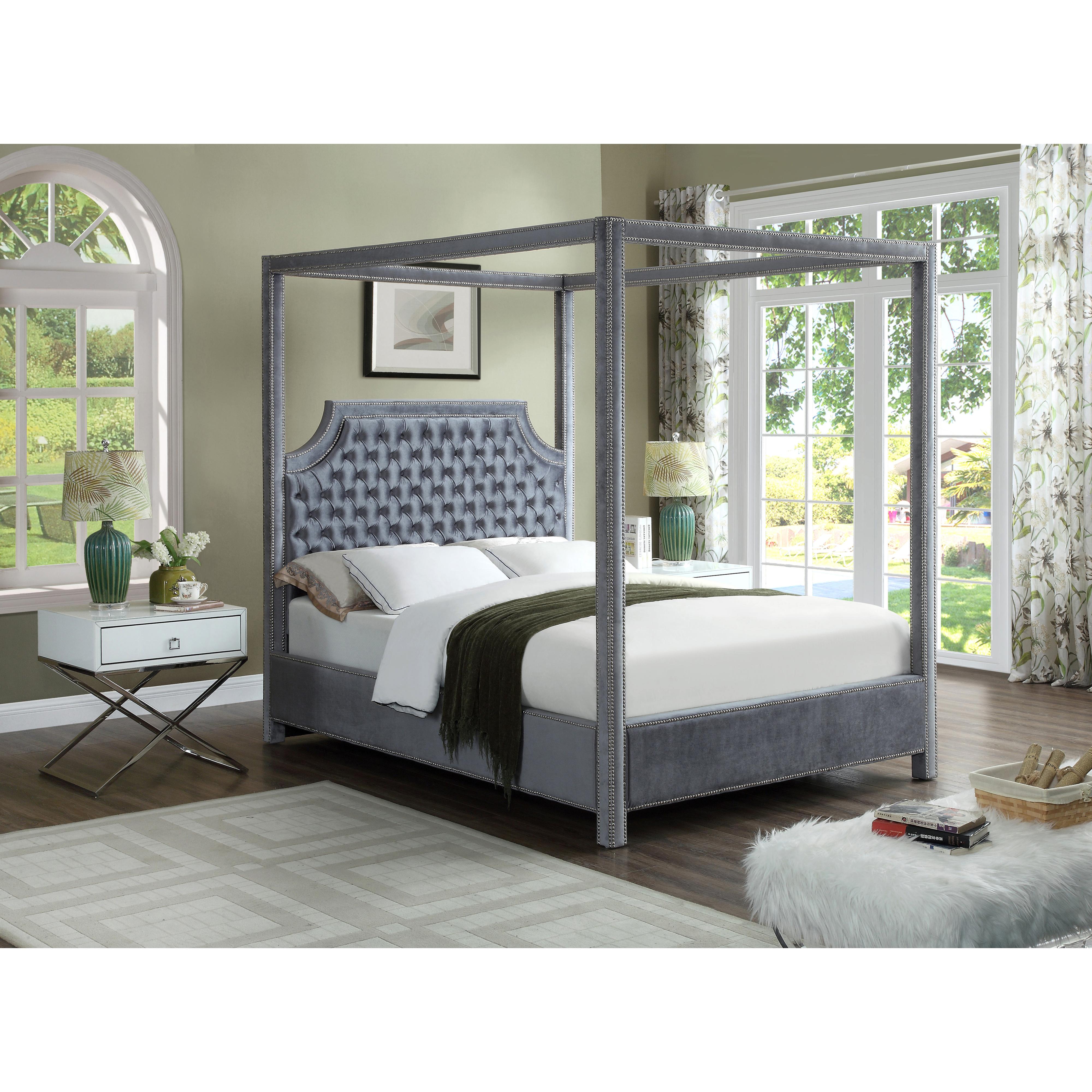 Meridian Rowan Grey Velvet Queen Bed (3 Boxes)
