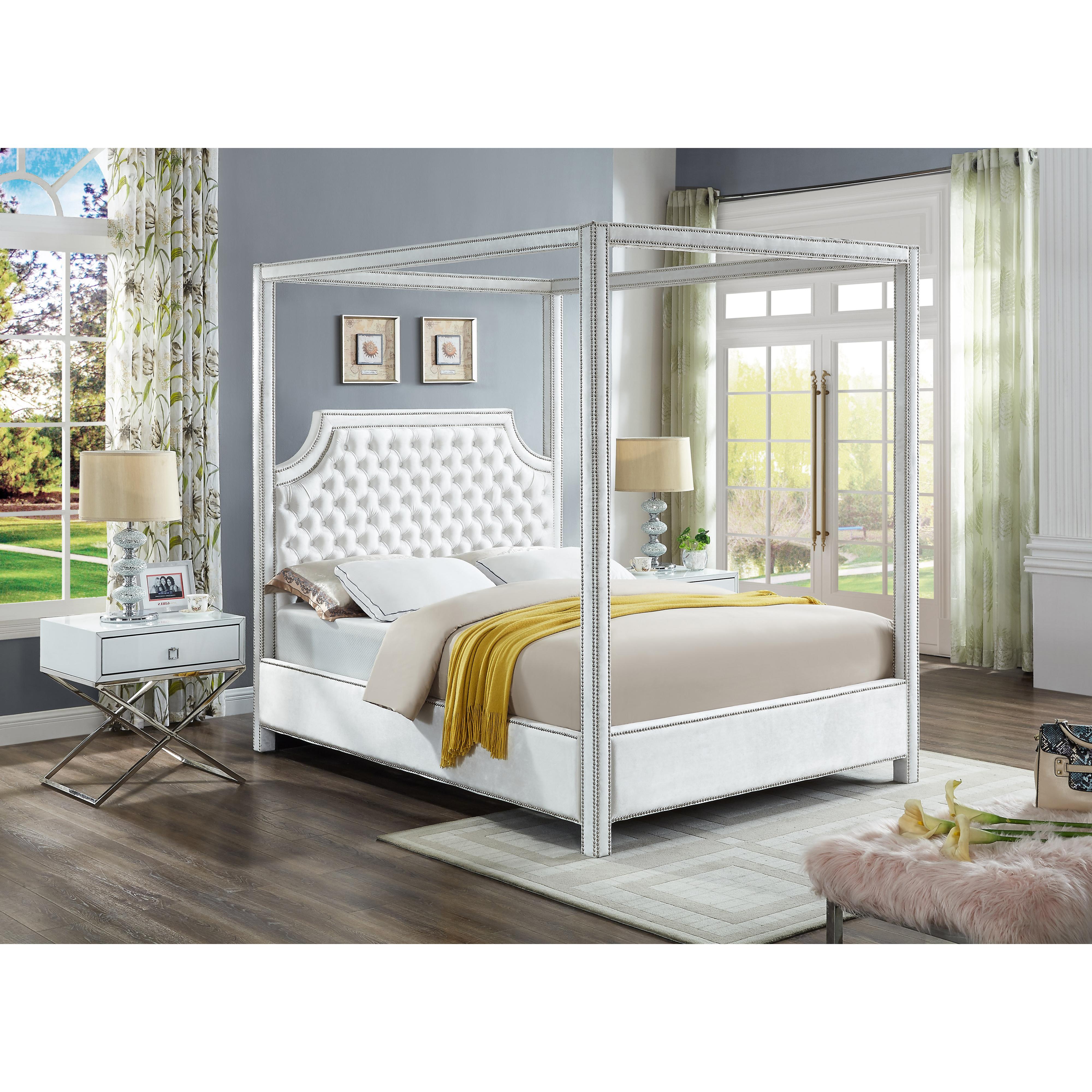 Meridian Rowan White Velvet Queen Bed (3 Boxes)