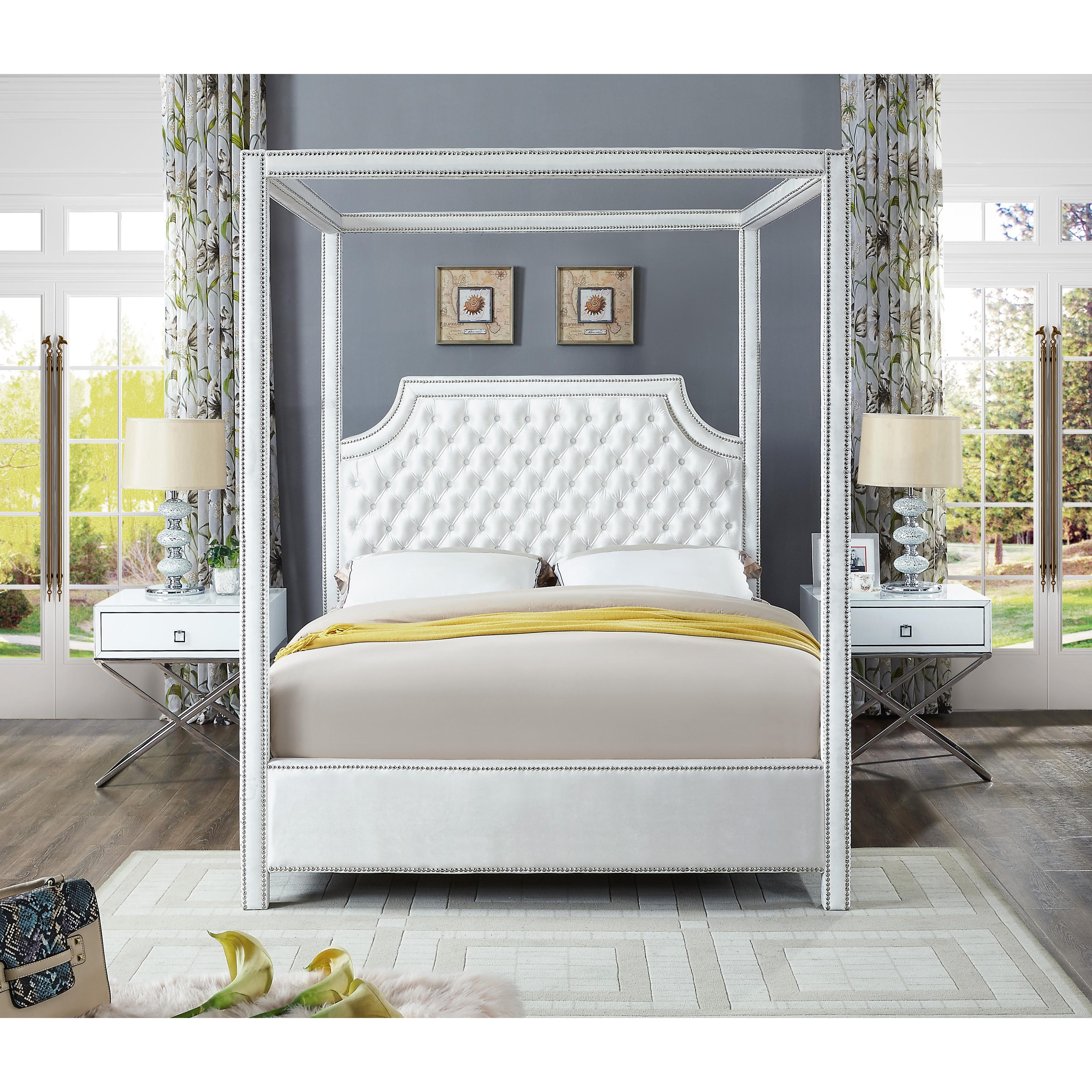Meridian Rowan White Velvet Queen Bed (3 Boxes)
